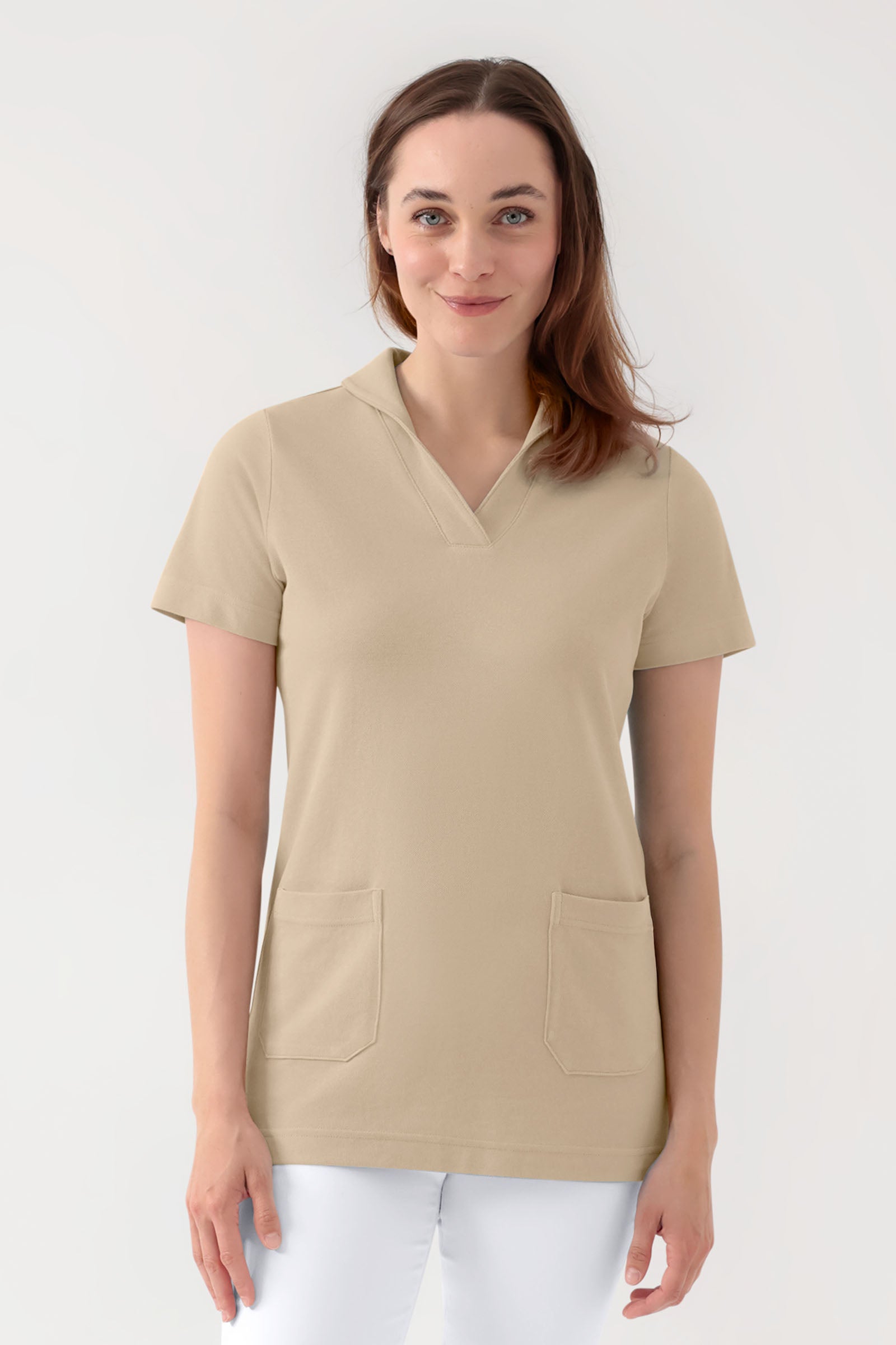 COMFY FLEX stretch oversteektuniek dames - sjaalkraag zand