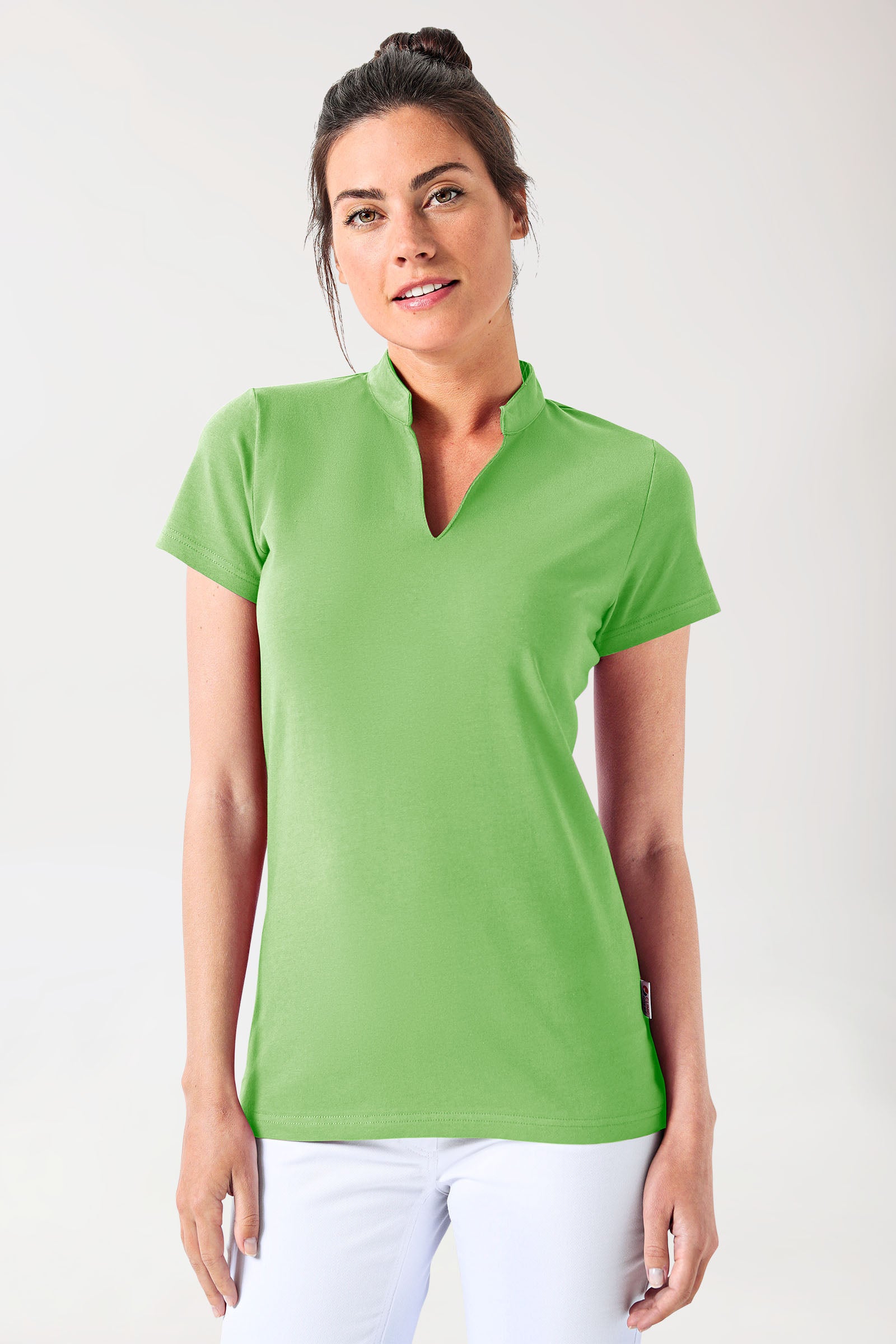 Stretch shirt dames - opstaande kraag appelgroen, Voorzijde view 
