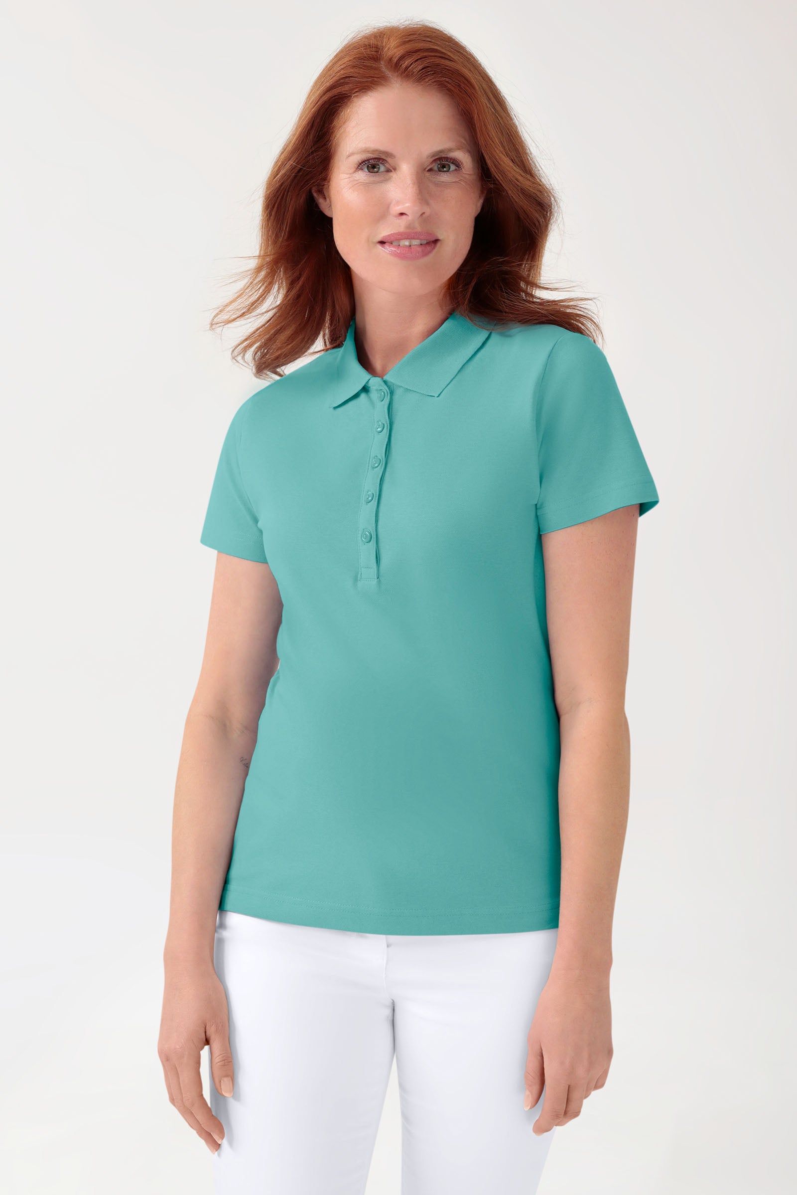 Stretch shirt dames - polokraag aqua green, Voorzijde view 