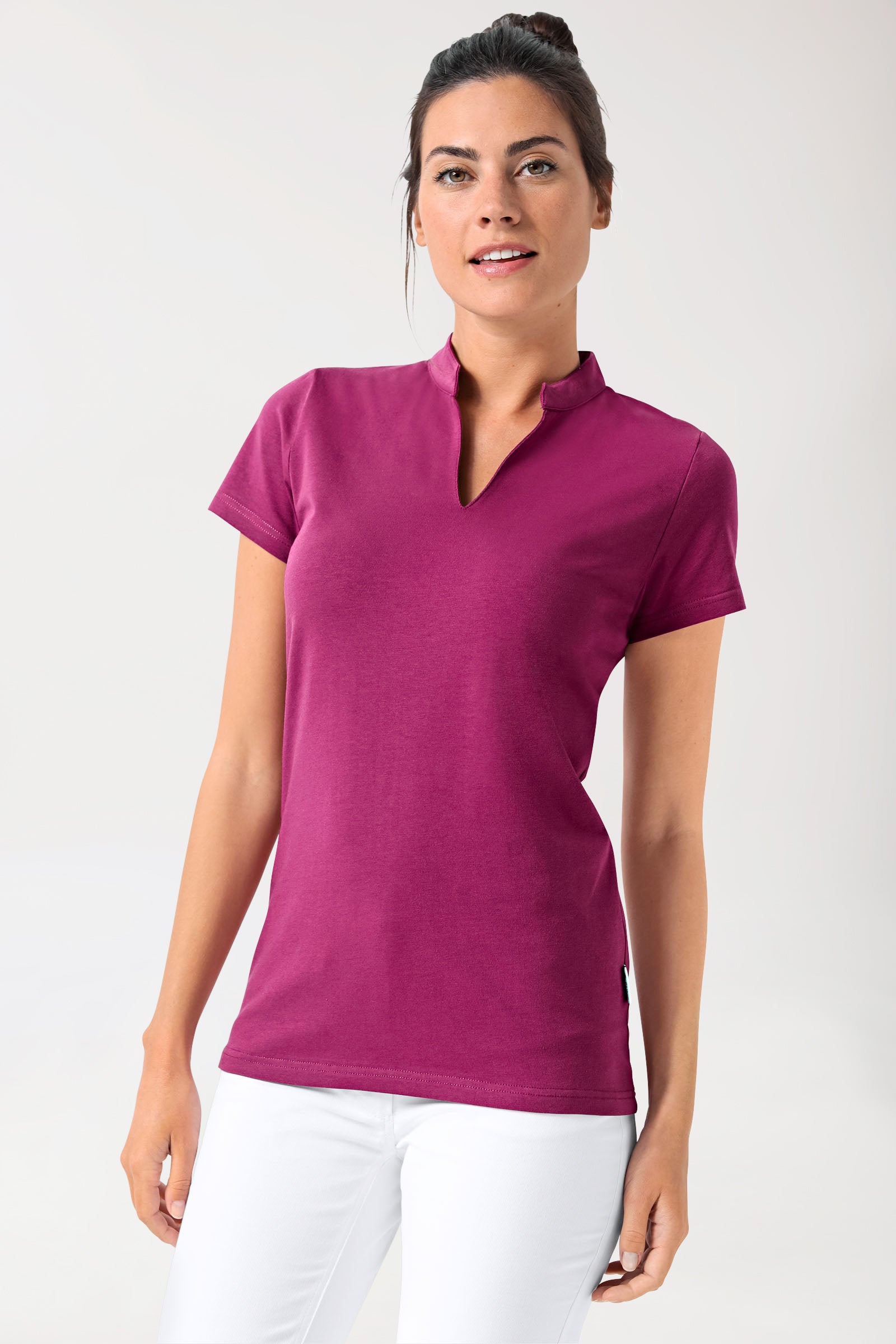 Stretch shirt dames - opstaande kraag berry, Voorzijde view 