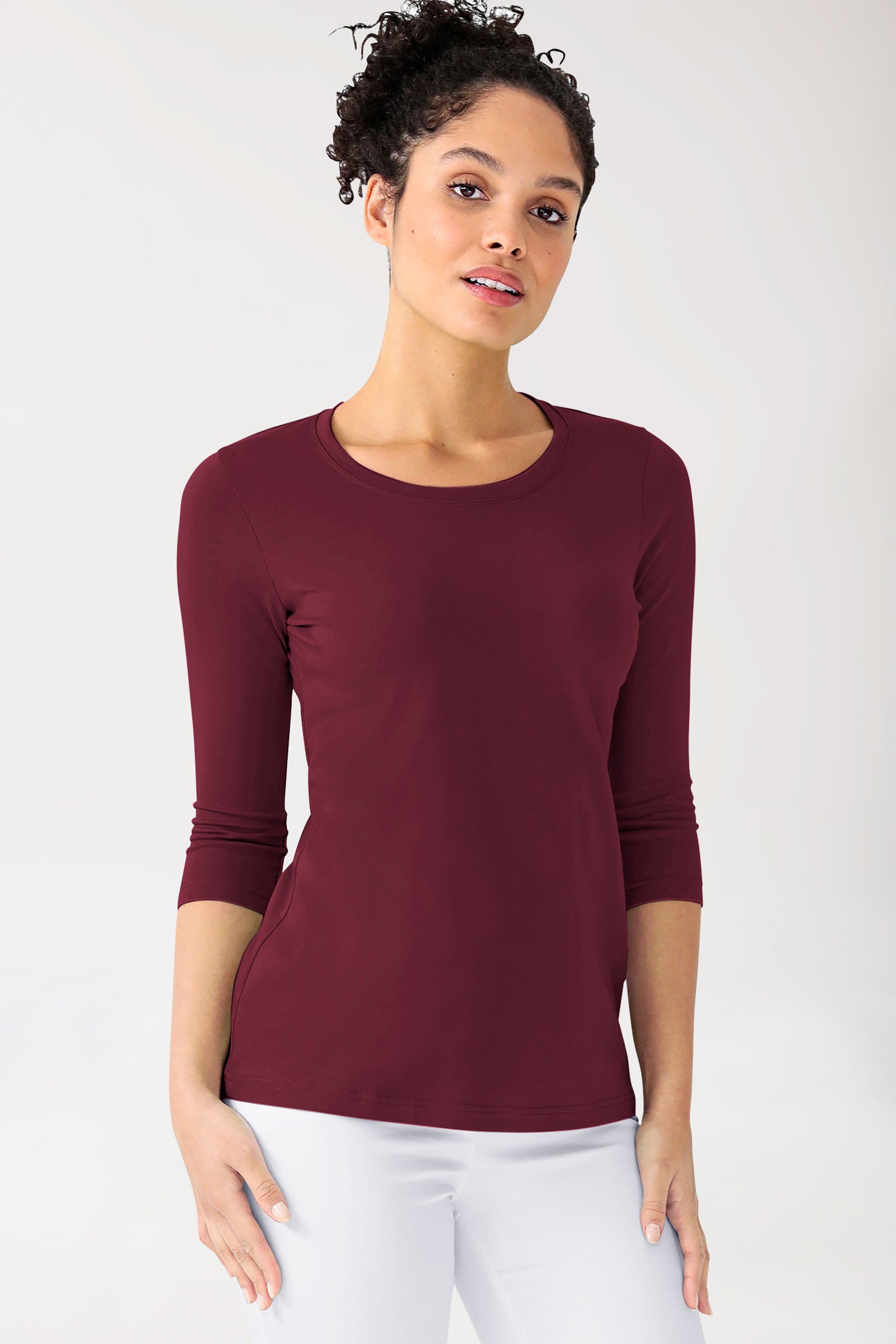 CORE shirt dames - 3/4 arm bordeaux, Voorzijde view 