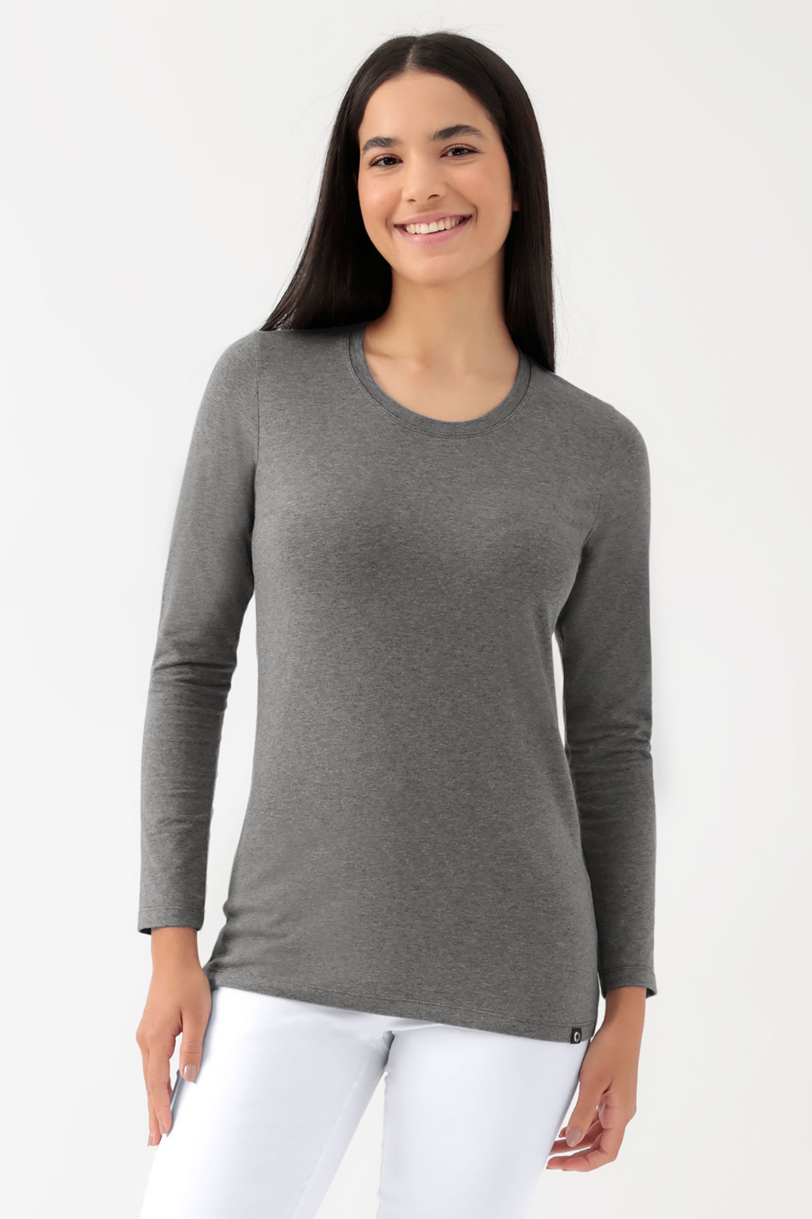 CORE shirt dames - 1/1 arm donkergrijs melange, Voorzijde view 