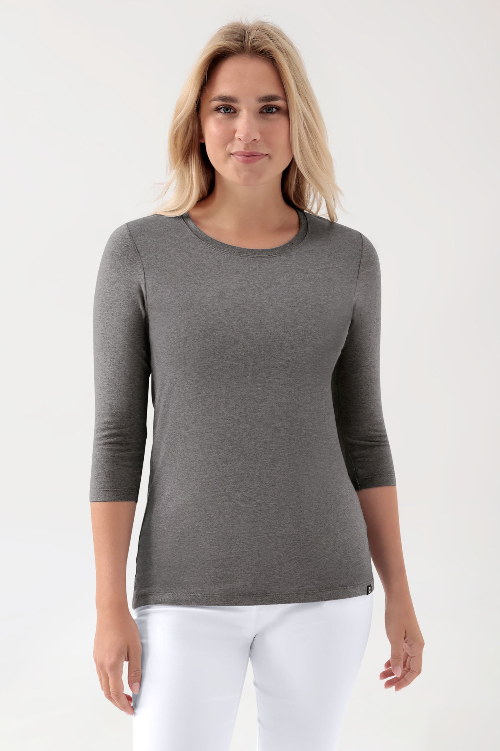 CORE shirt dames - 3/4 arm donkergrijs melange, Voorzijde view 