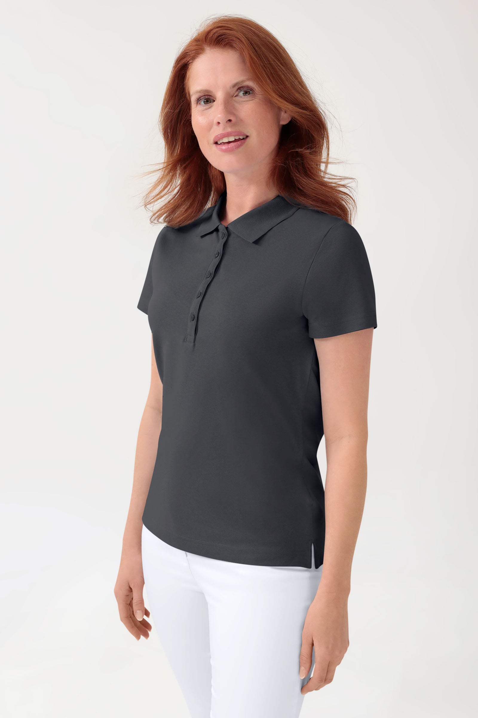 Stretch shirt dames - polokraag leigrijs