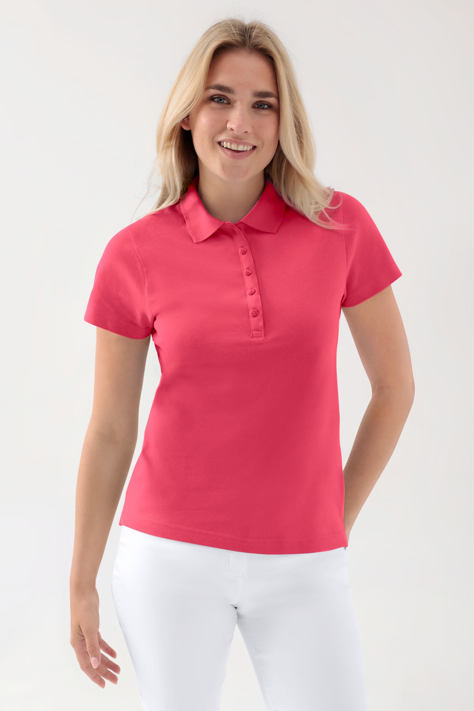 Stretch shirt dames - polokraag lipstick, Voorzijde view 