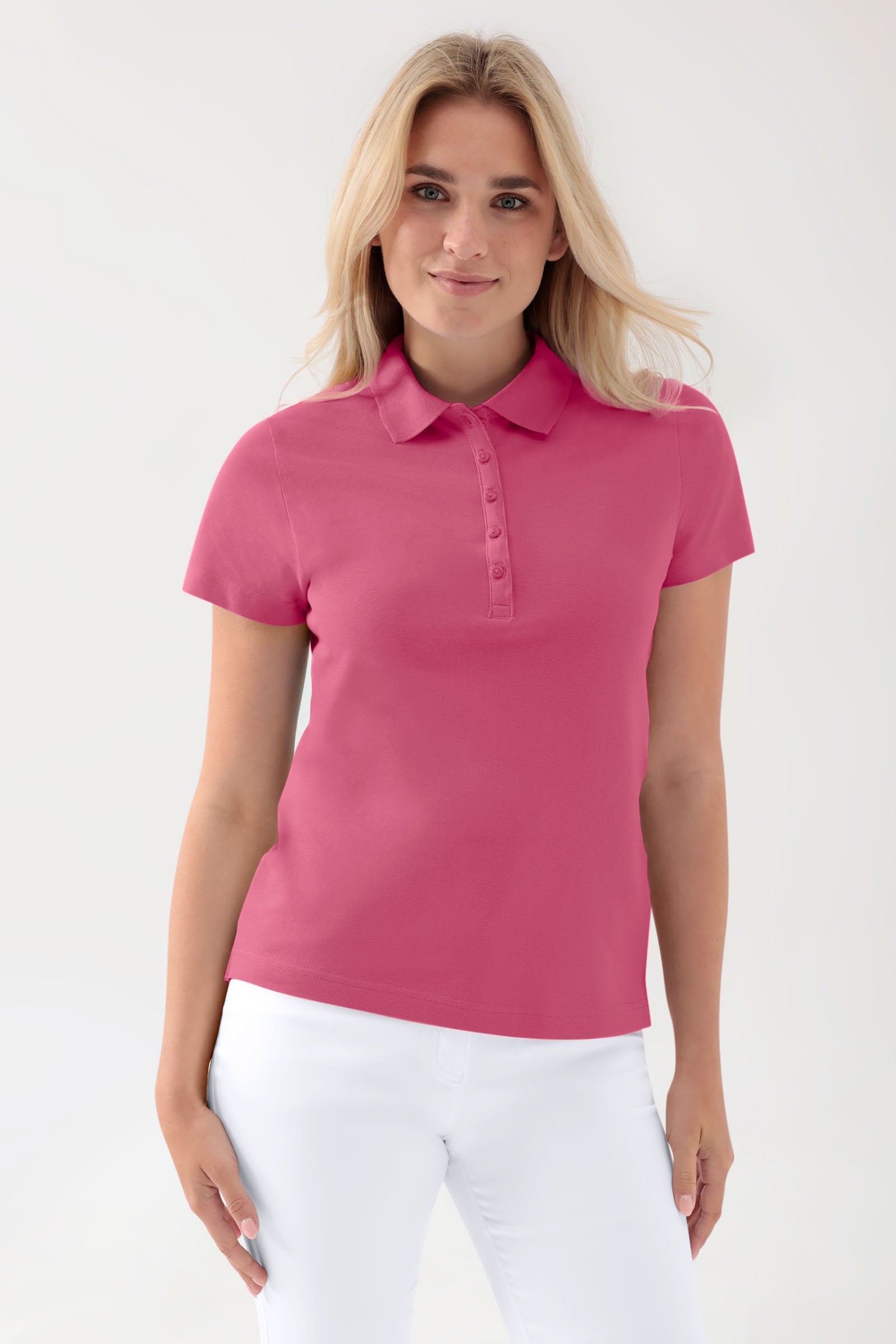 Stretch shirt dames - polokraag oudrose, Voorzijde view 