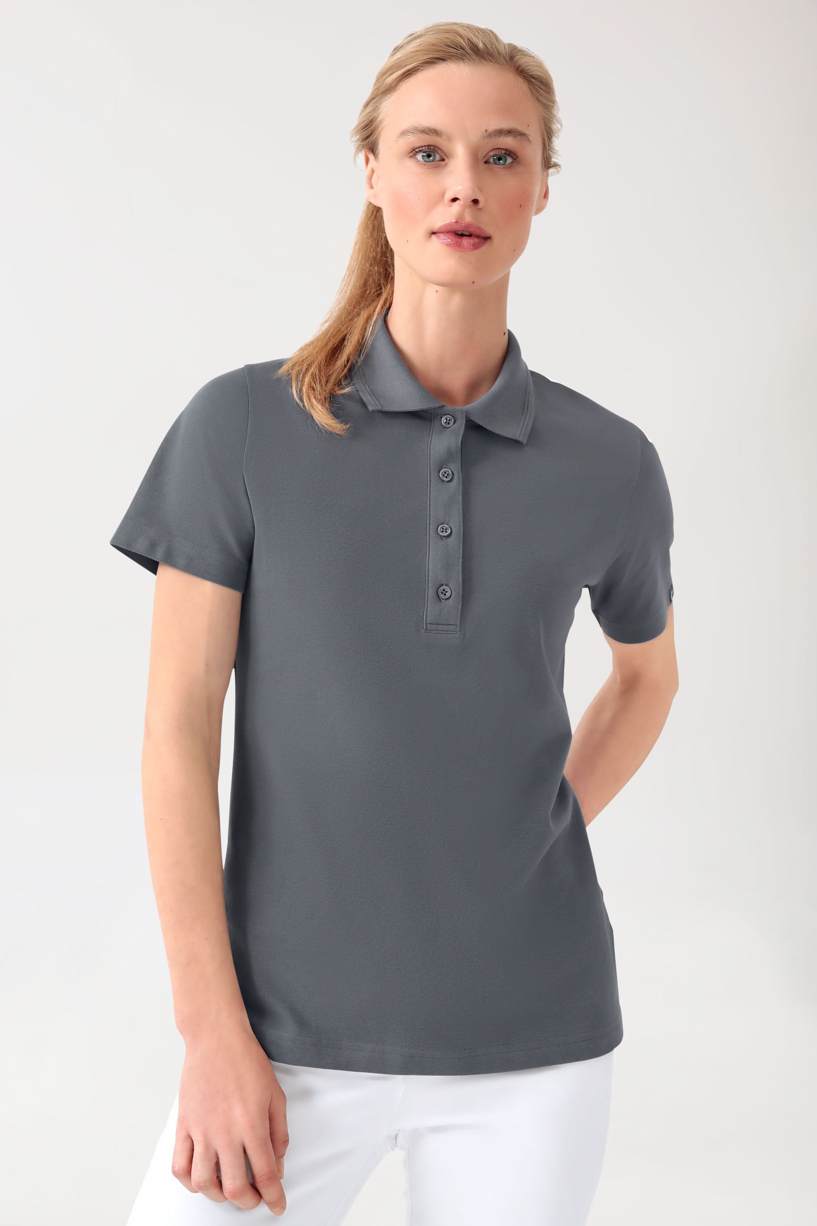 COMFY FLEX stretch shirt dames - polokraag steengrijs