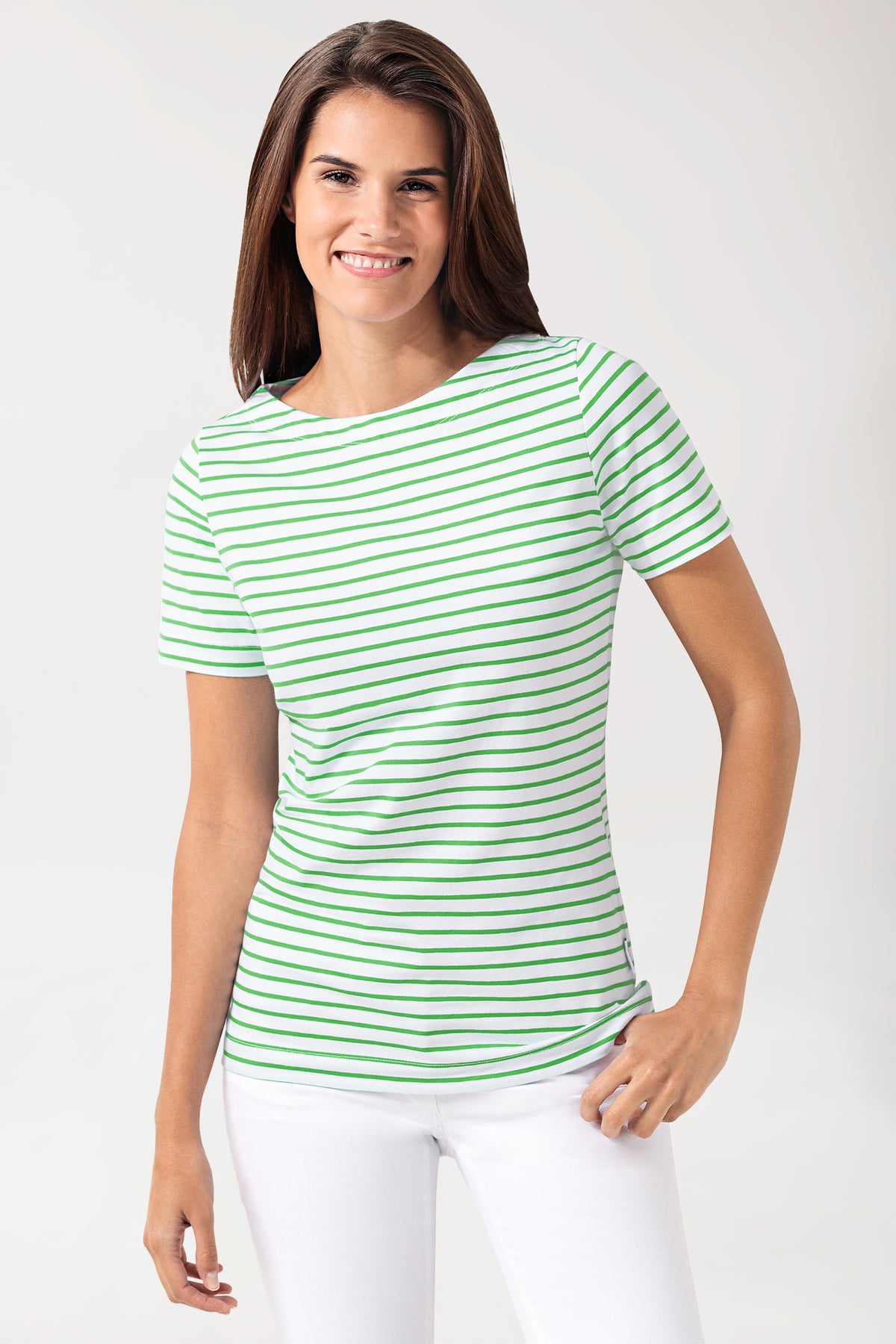 Shirt dames - 1/2 mouw wit/appelgroen, Voorzijde view 