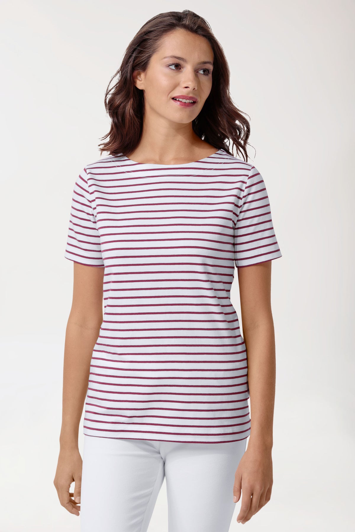 Shirt dames - 1/2 mouw wit/bordeaux, Voorzijde view 