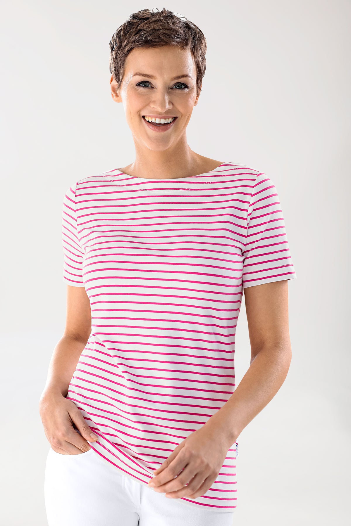 Shirt dames - 1/2 mouw wit/pink, Voorzijde view 