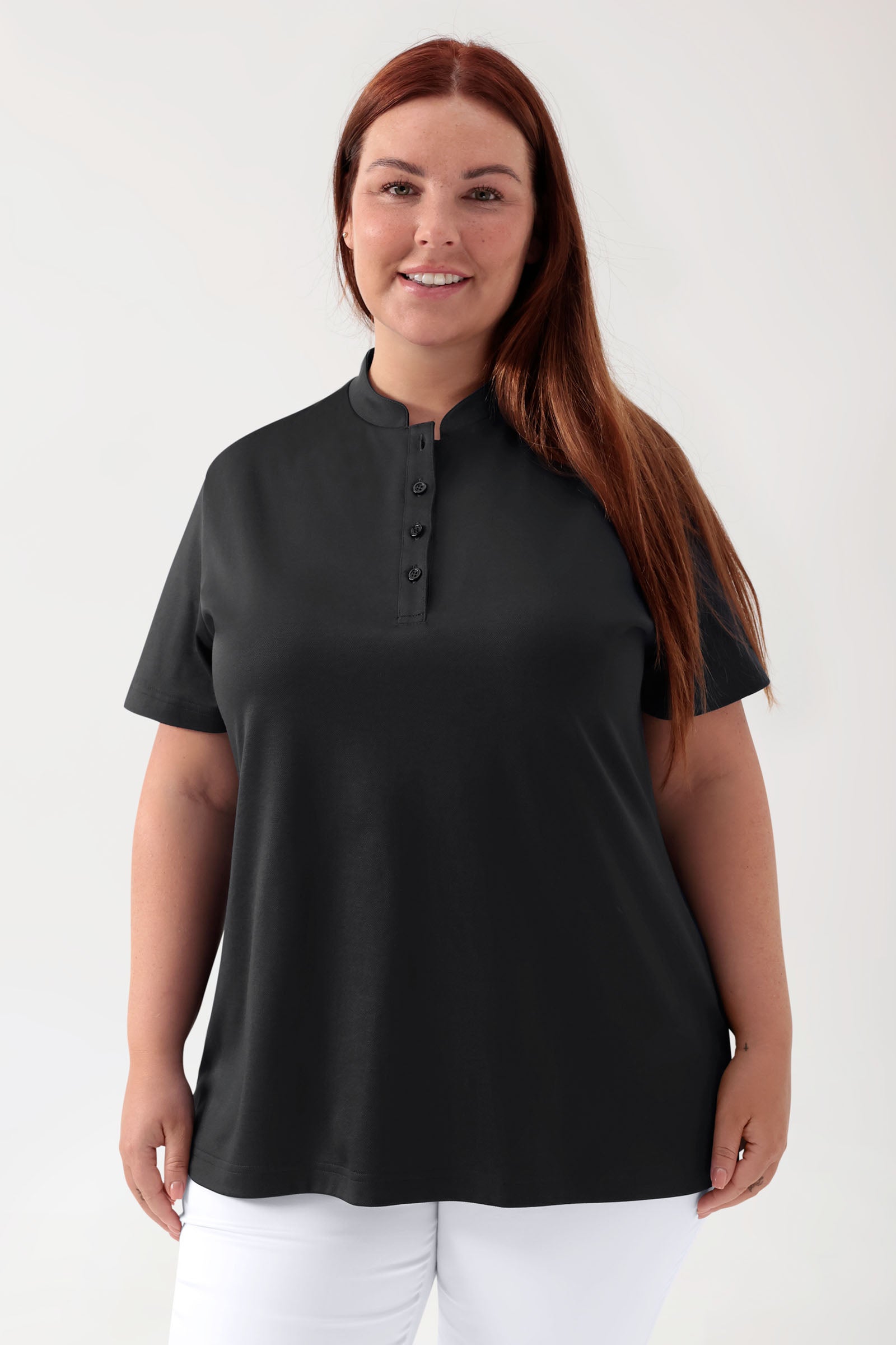 COMFY FLEX stretch shirt dames - opstaande kraag zwart, Voorzijde view 