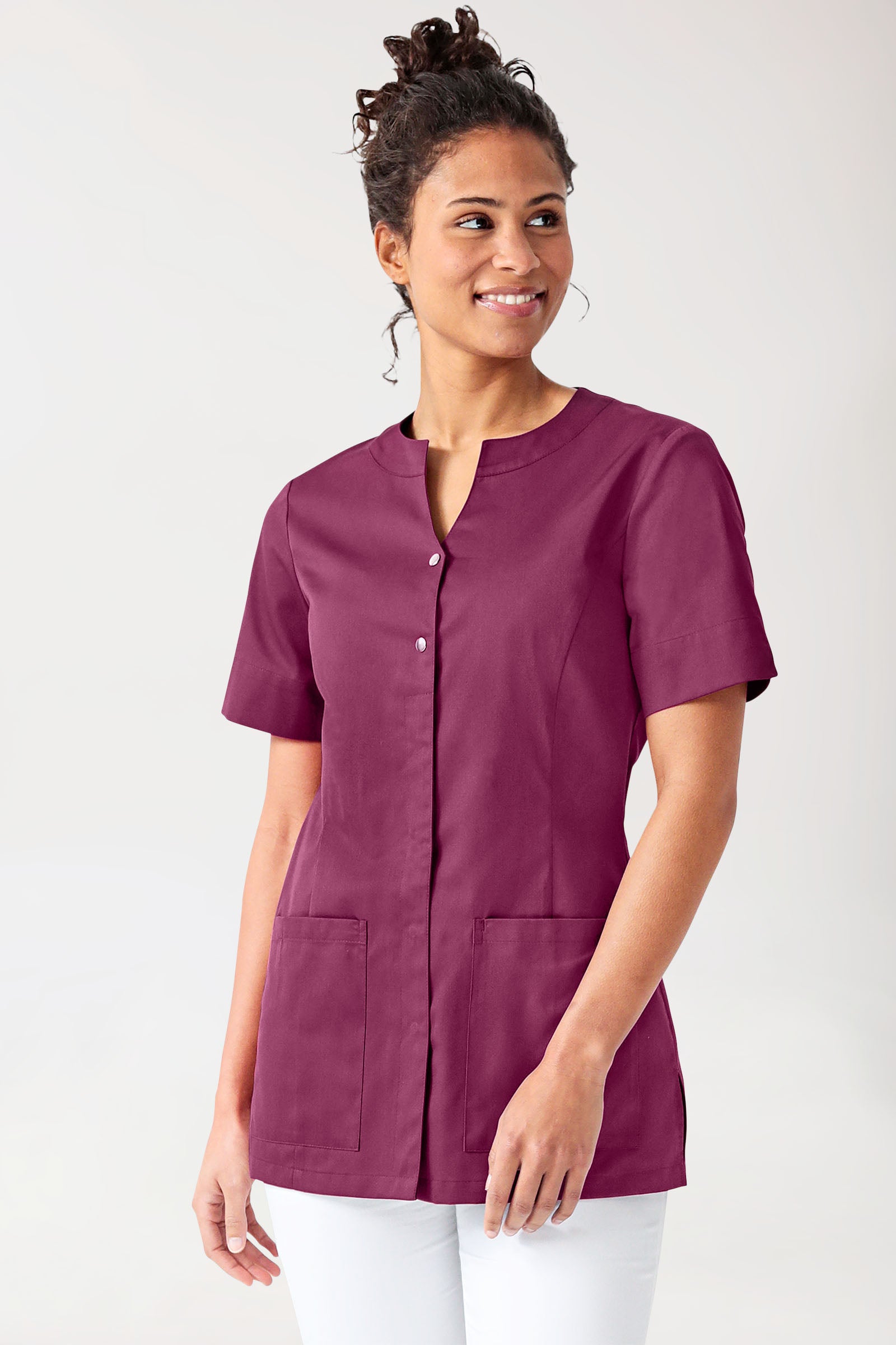 Beauty tuniek dames - bedekte knoopsluiting berry