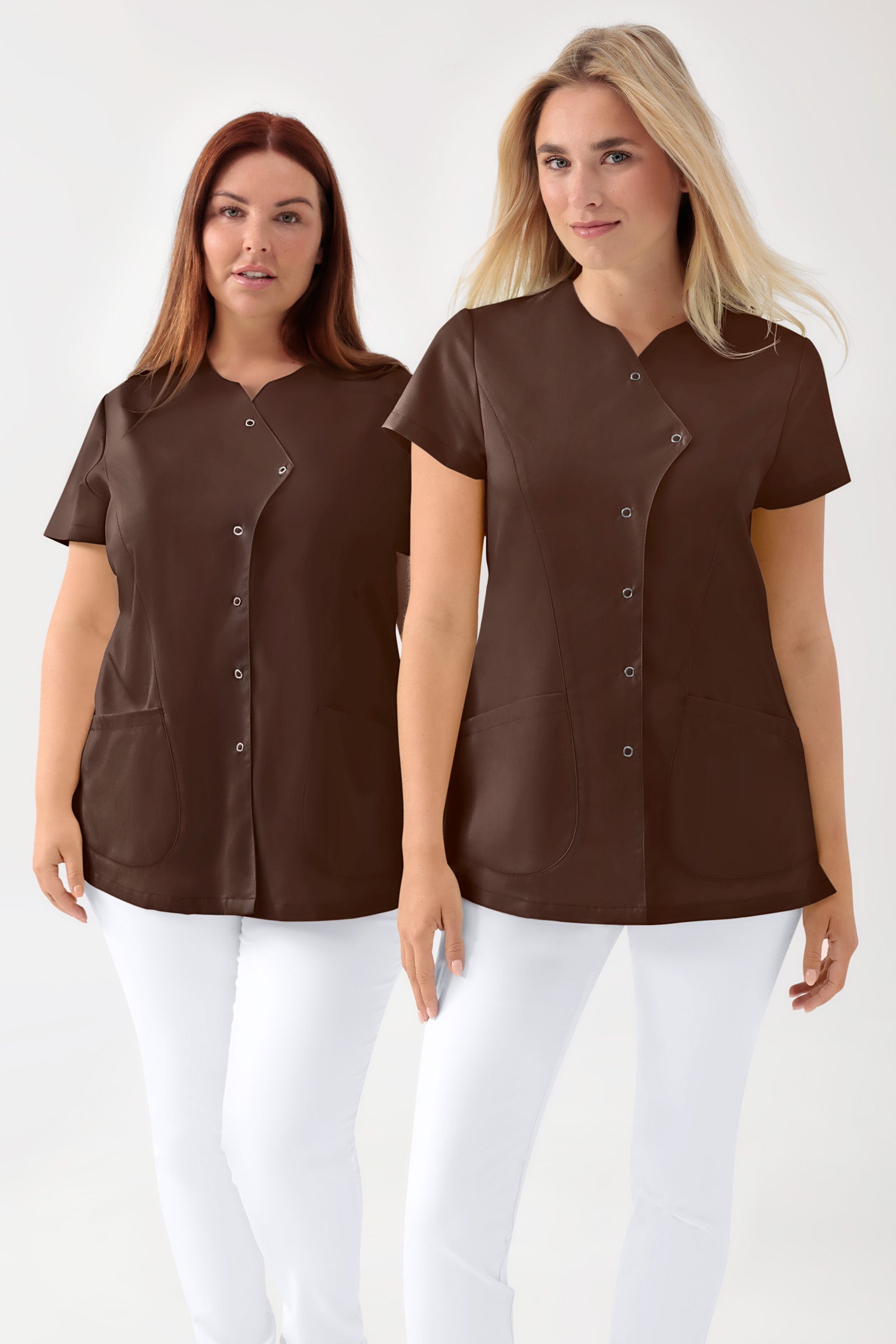GREEN Stretch tuniek dames - asymetrische knoopsluiting coffee, Voorzijde view 