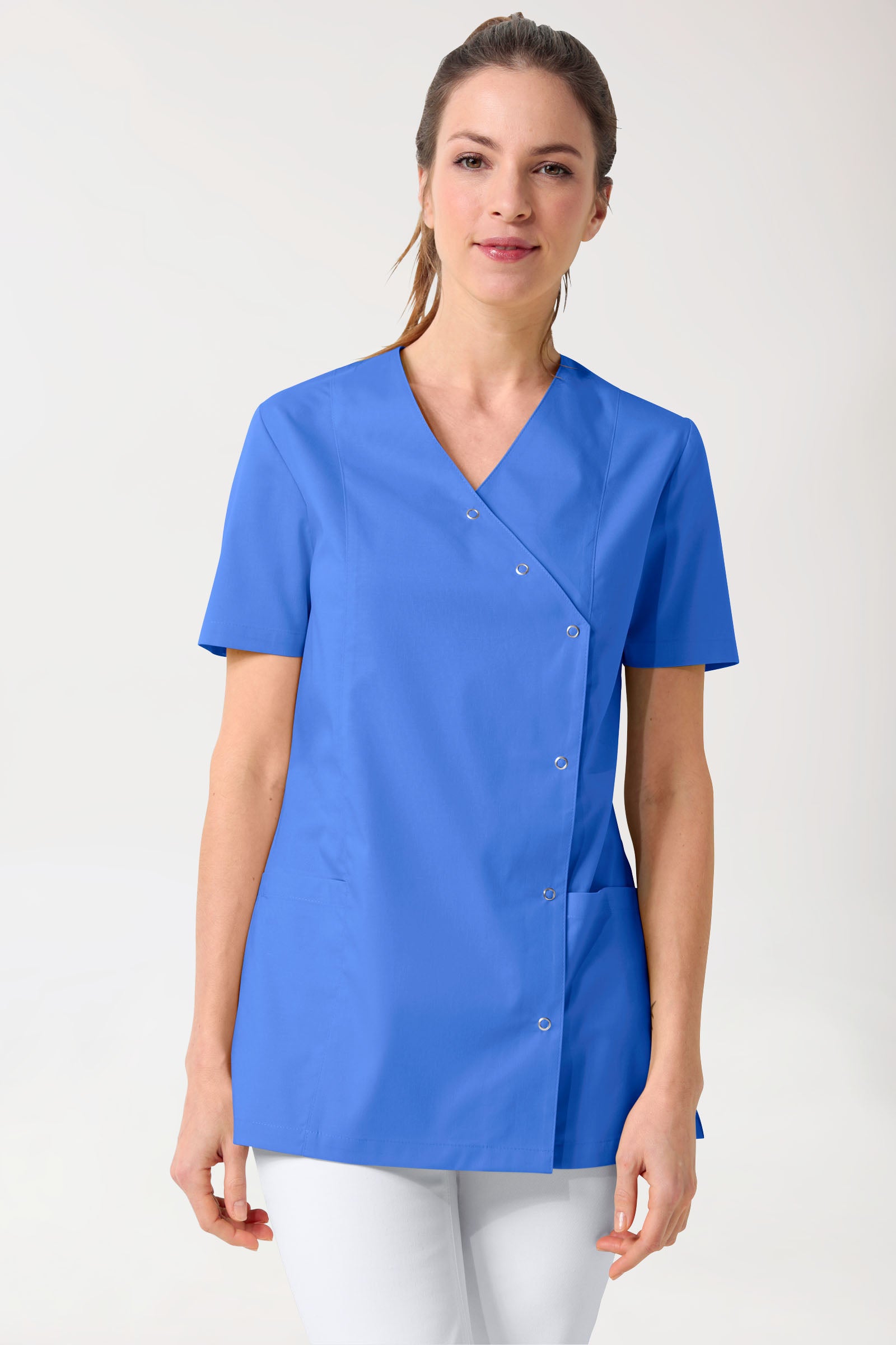 Stretch tuniek dames - met knoopluiting koningsblauw