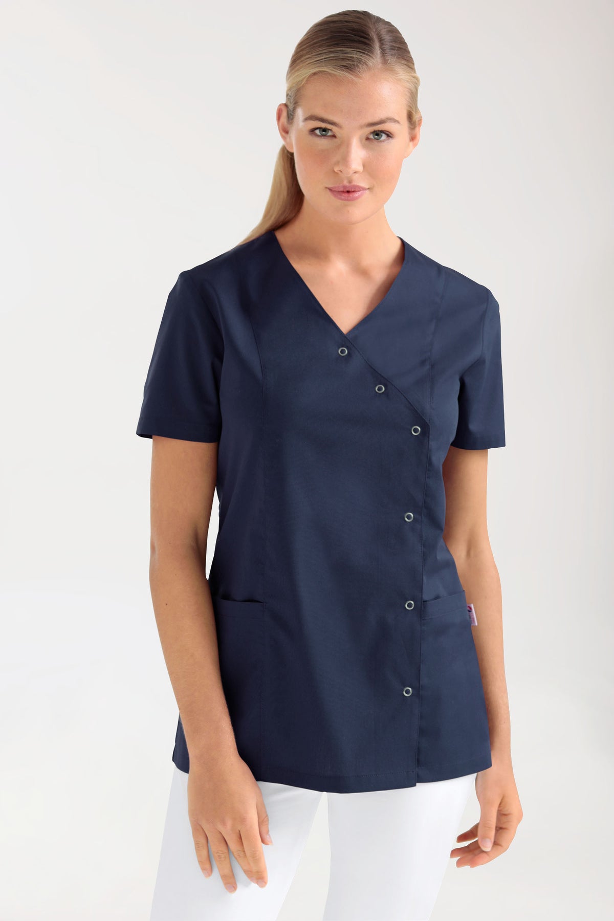 Stretch tuniek dames - met knoopluiting navy, Voorzijde view 