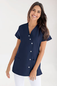 Beauty tuniek dames - asymmetrische knoopsluiting navy