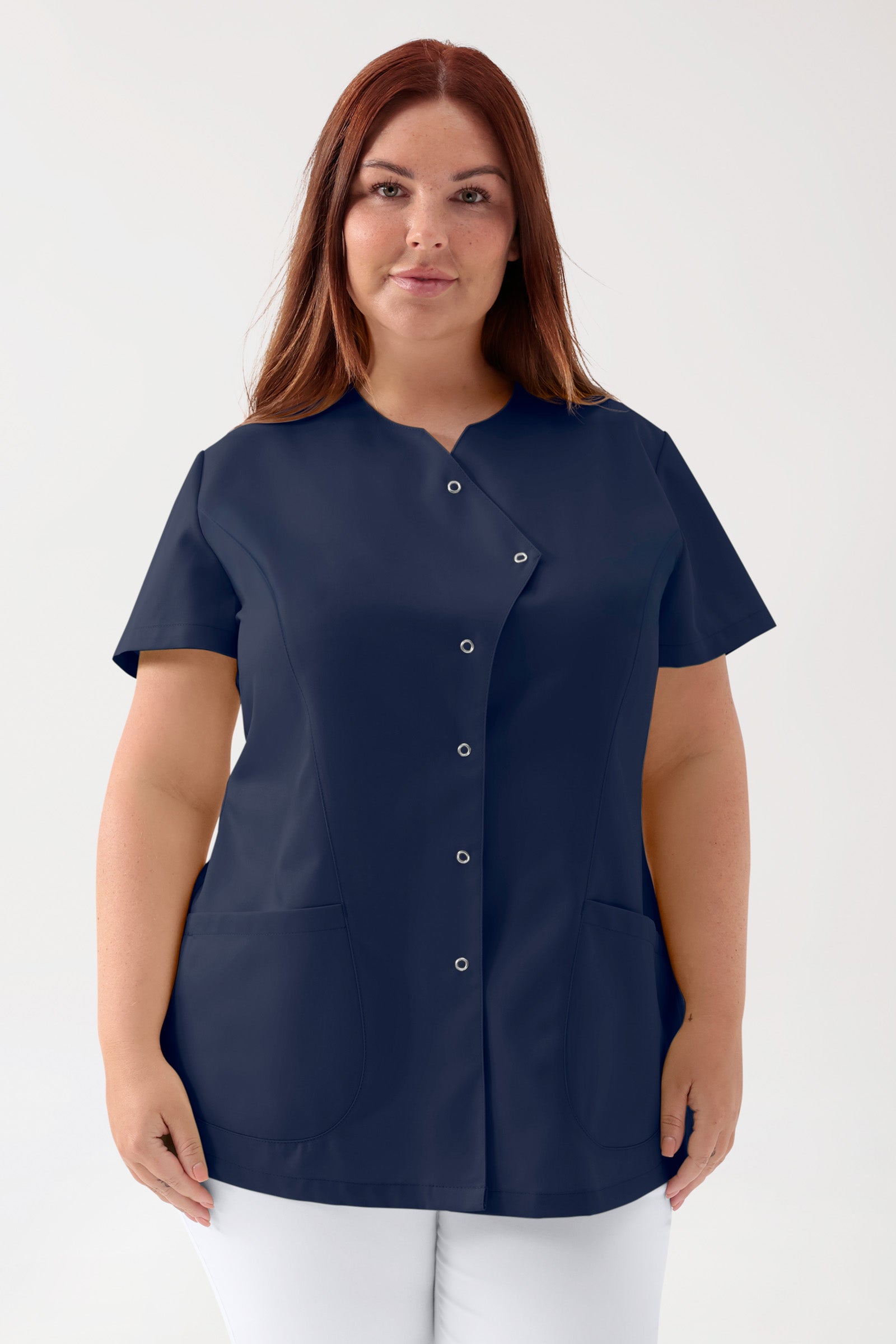 GREEN Stretch tuniek dames - asymetrische knoopsluiting navy