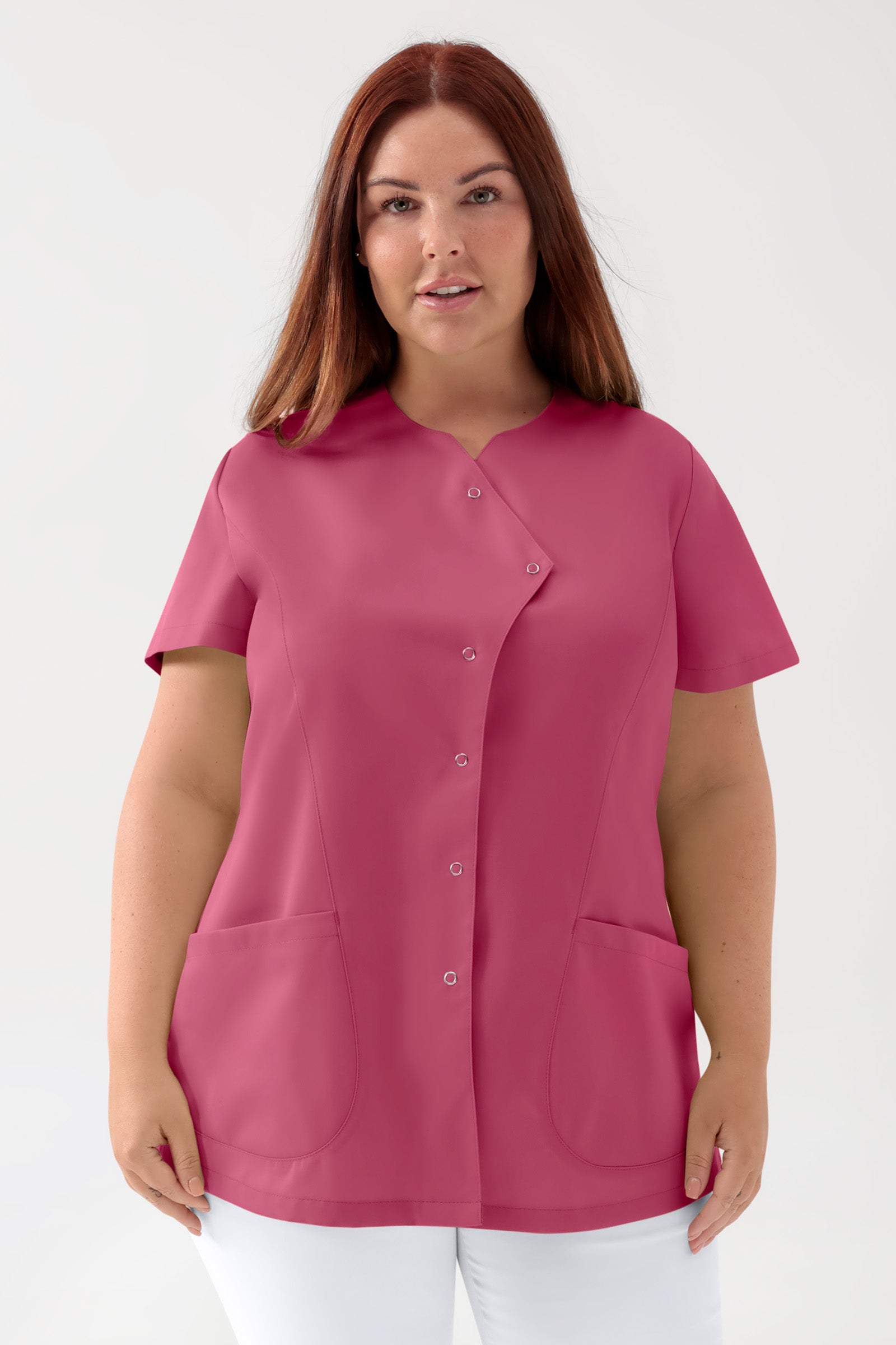 GREEN Stretch tuniek dames - asymetrische knoopsluiting oud rose