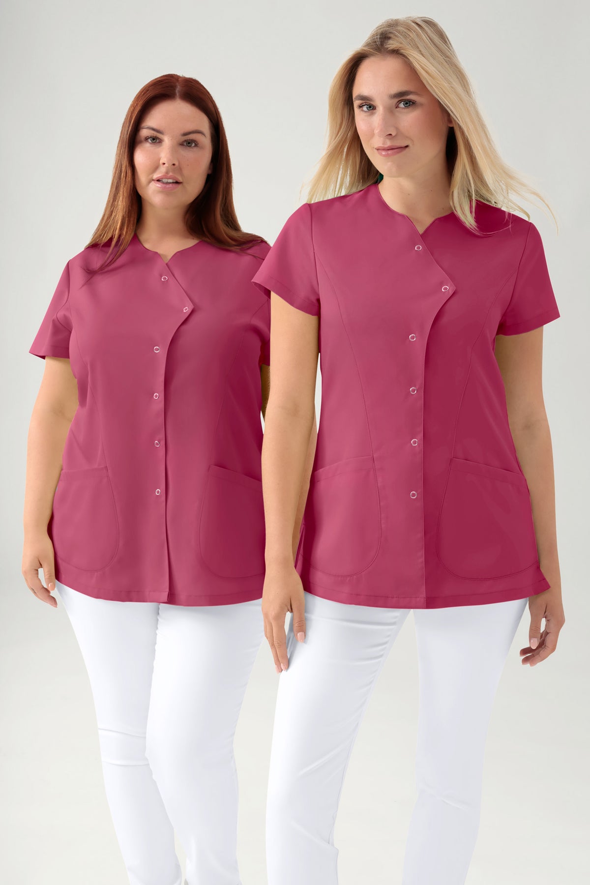 GREEN Stretch tuniek dames - asymetrische knoopsluiting oud rose, Voorzijde view 