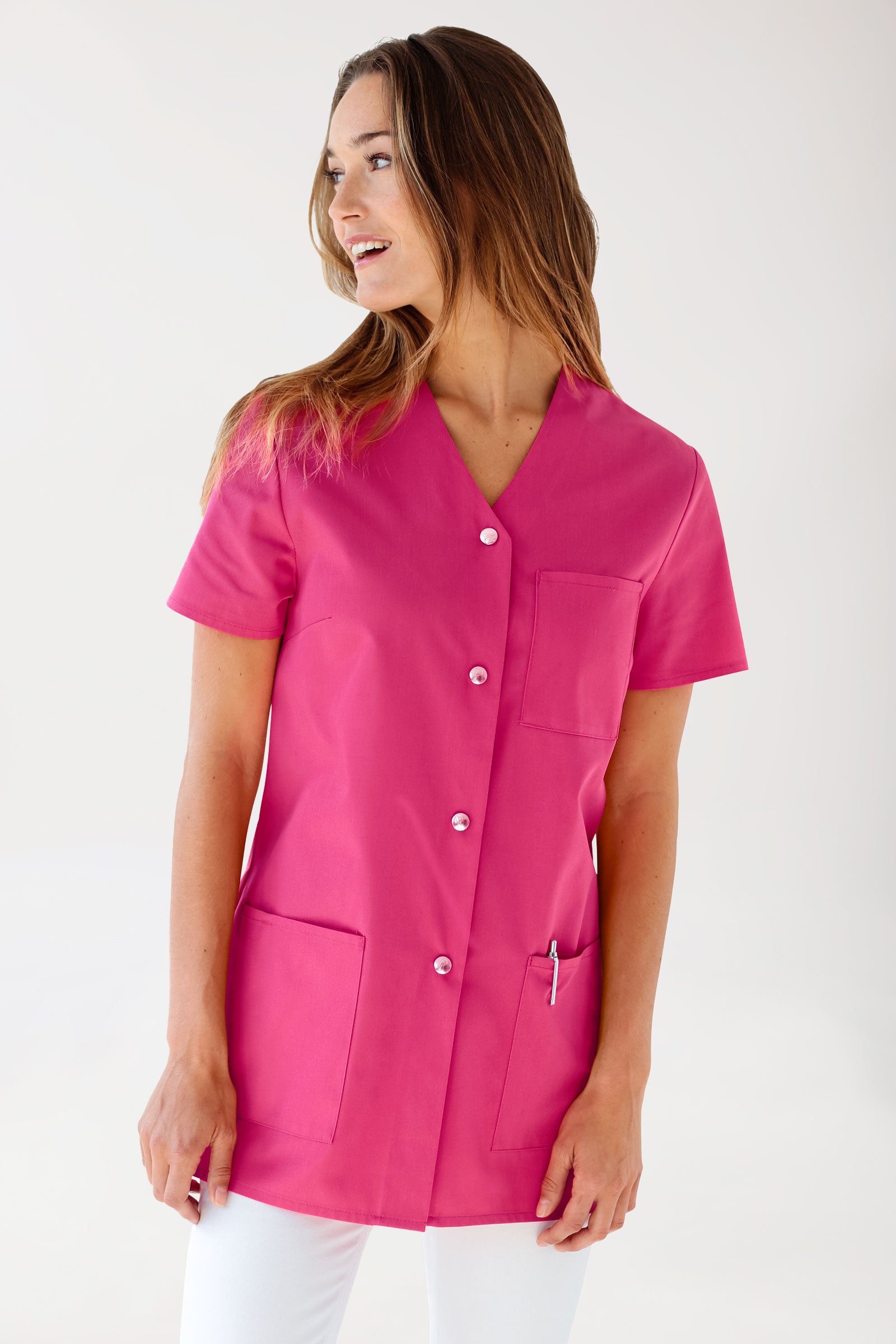 Beauty tuniek dames - met knoopsluiting pink