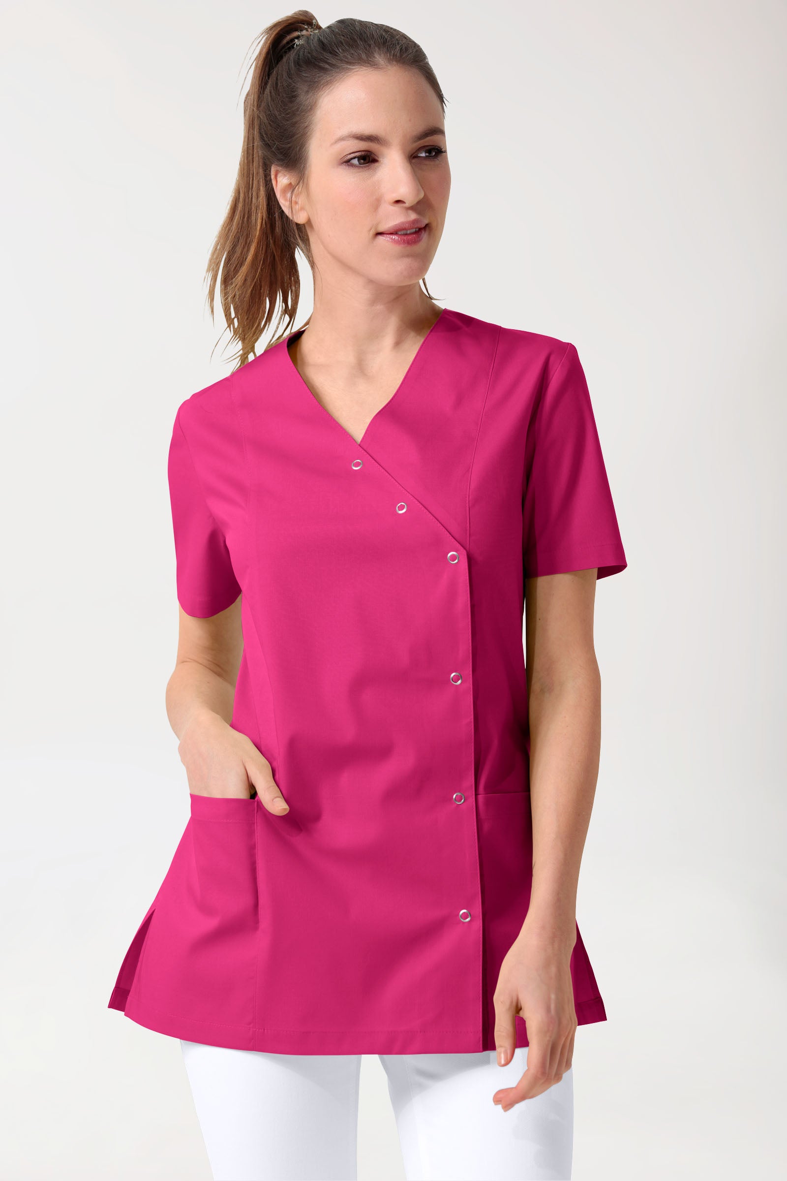 Stretch tuniek dames - met knoopluiting pink
