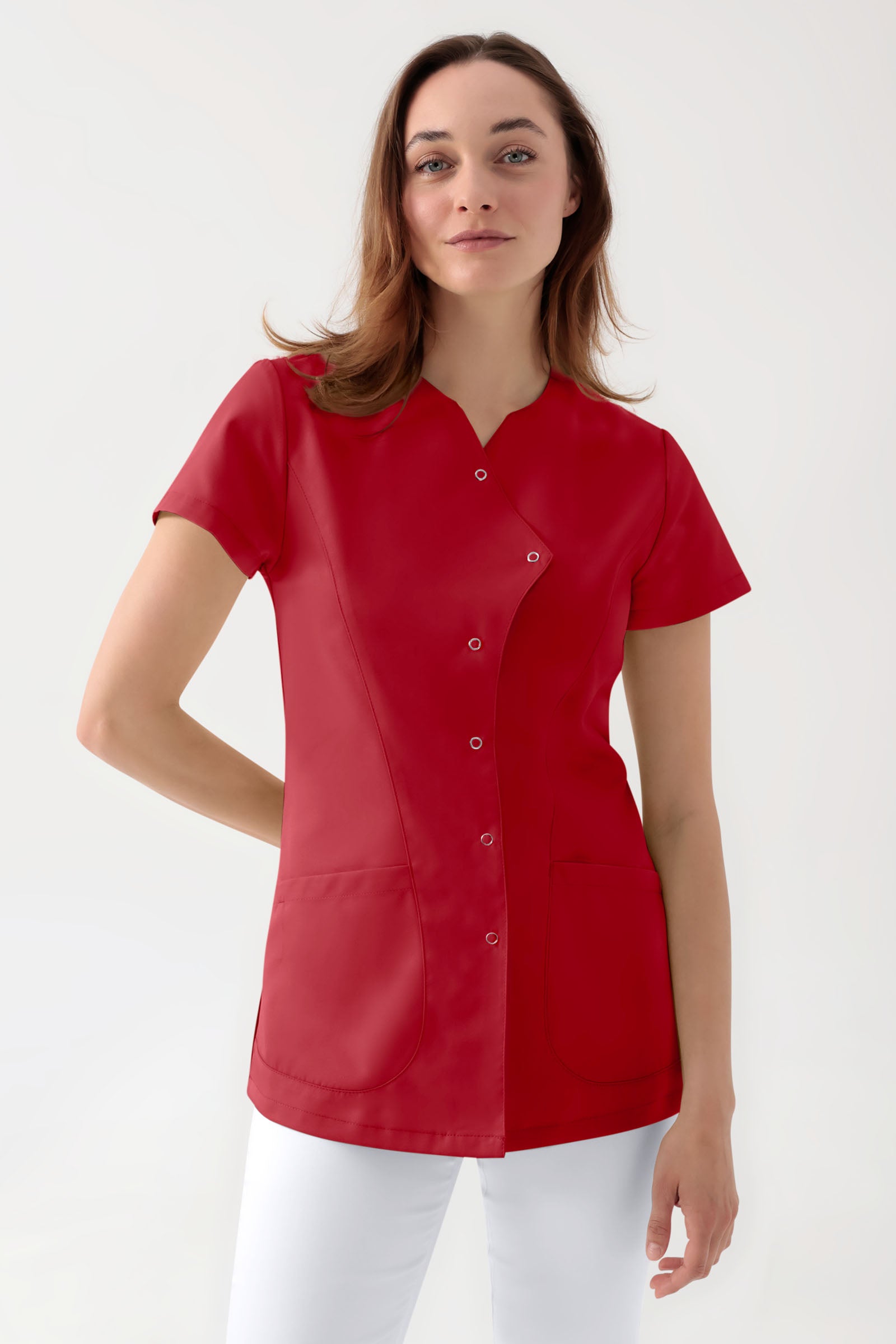 GREEN Stretch tuniek dames - asymetrische knoopsluiting rood