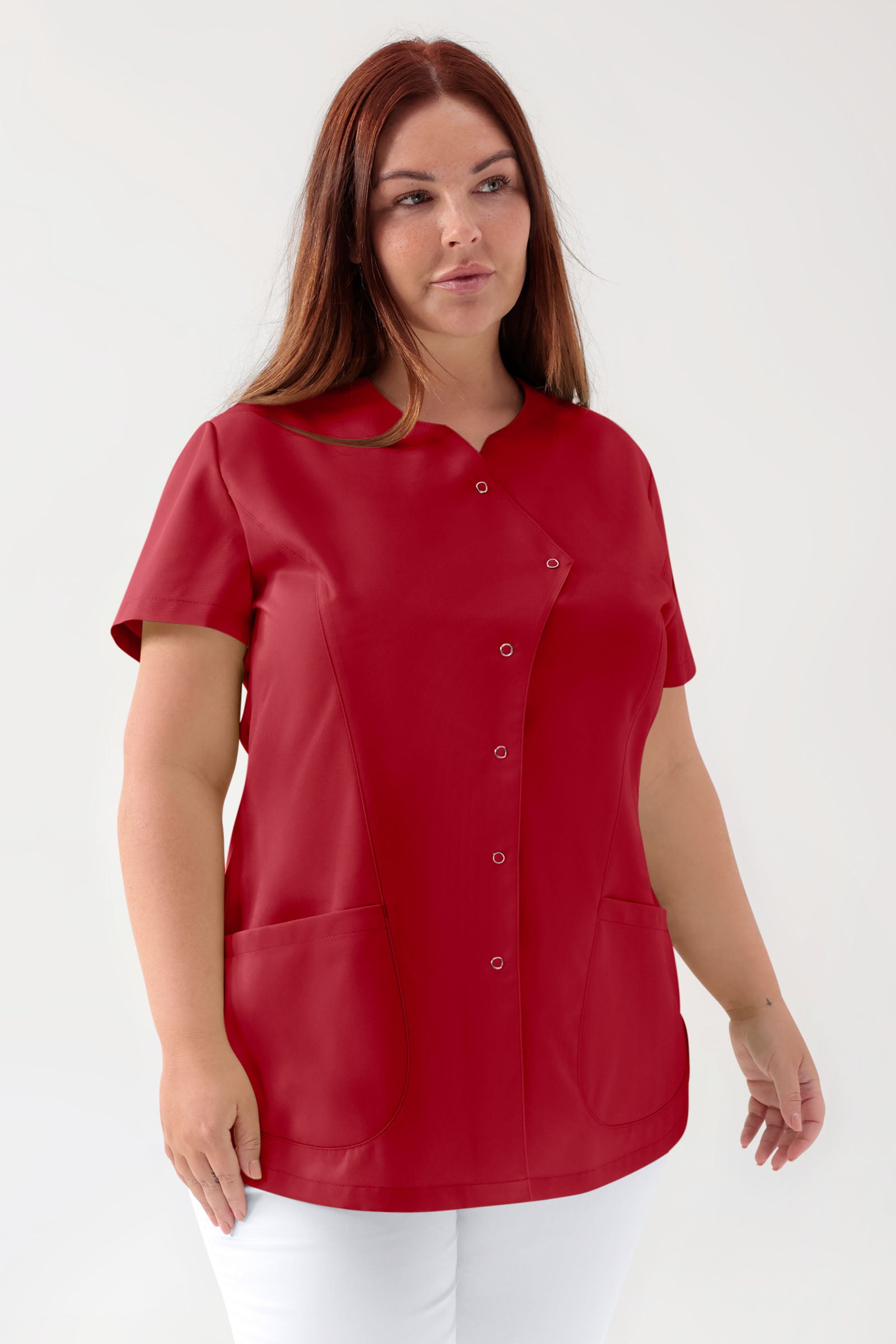 GREEN Stretch tuniek dames - asymetrische knoopsluiting rood