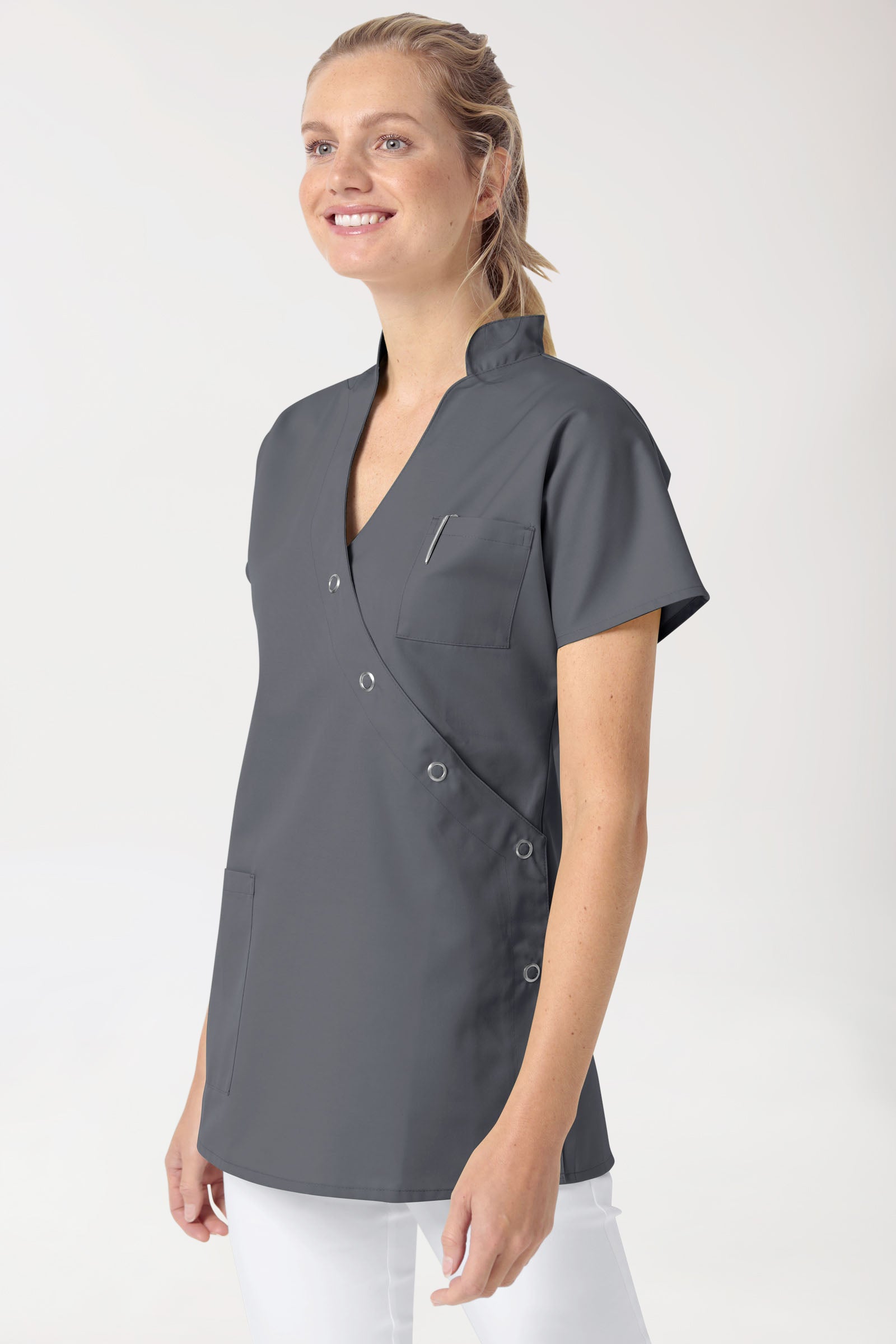 JUST STRONG tuniek dames - drukknoopsluiting steengrijs