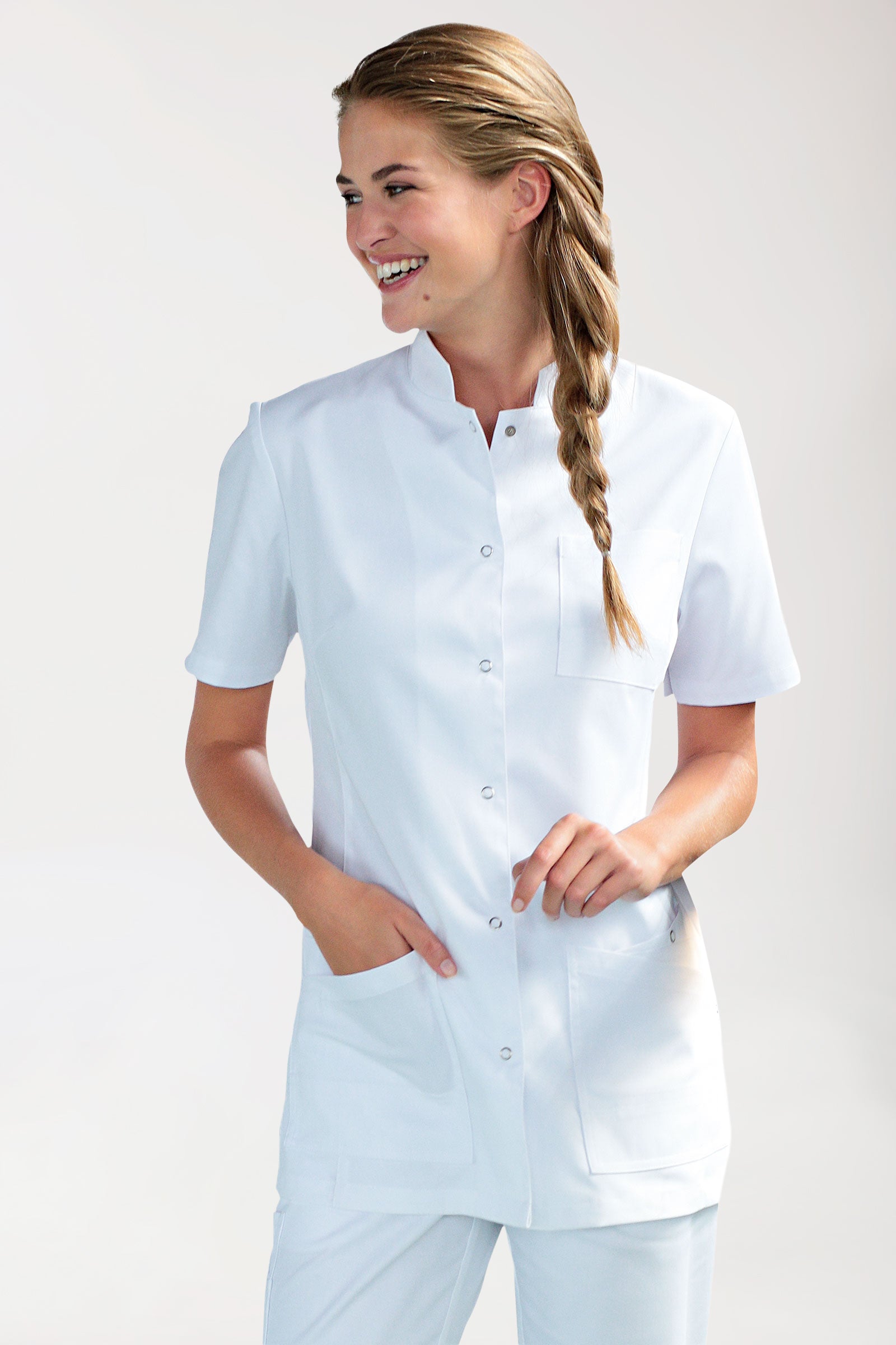 CLINIC STRETCH tuniek dames - knoopsluiting wit