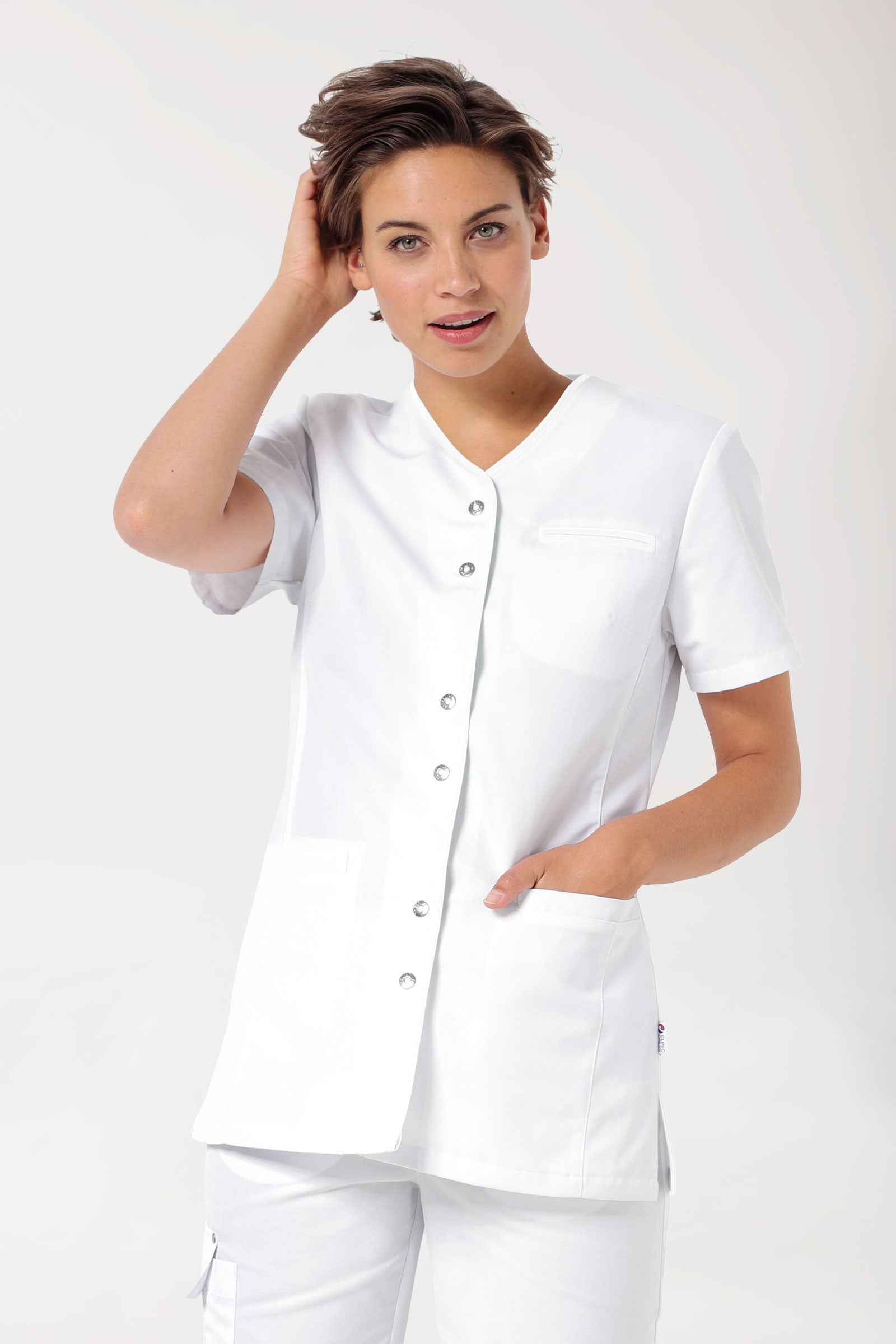 Beauty tuniek dames - drukknoopsluiting wit