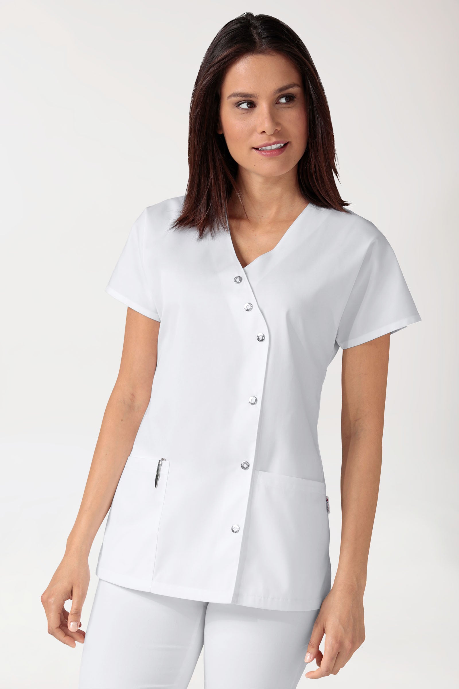 Beauty tuniek dames - asymmetrische knoopsluiting wit