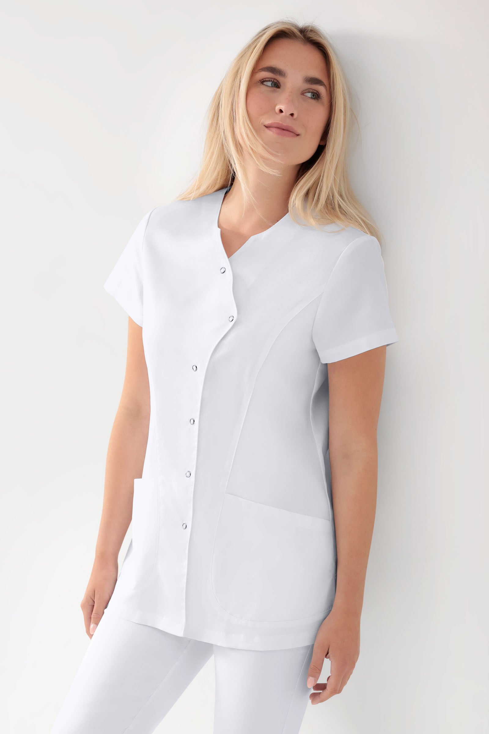 GREEN Stretch tuniek dames - asymetrische knoopsluiting wit