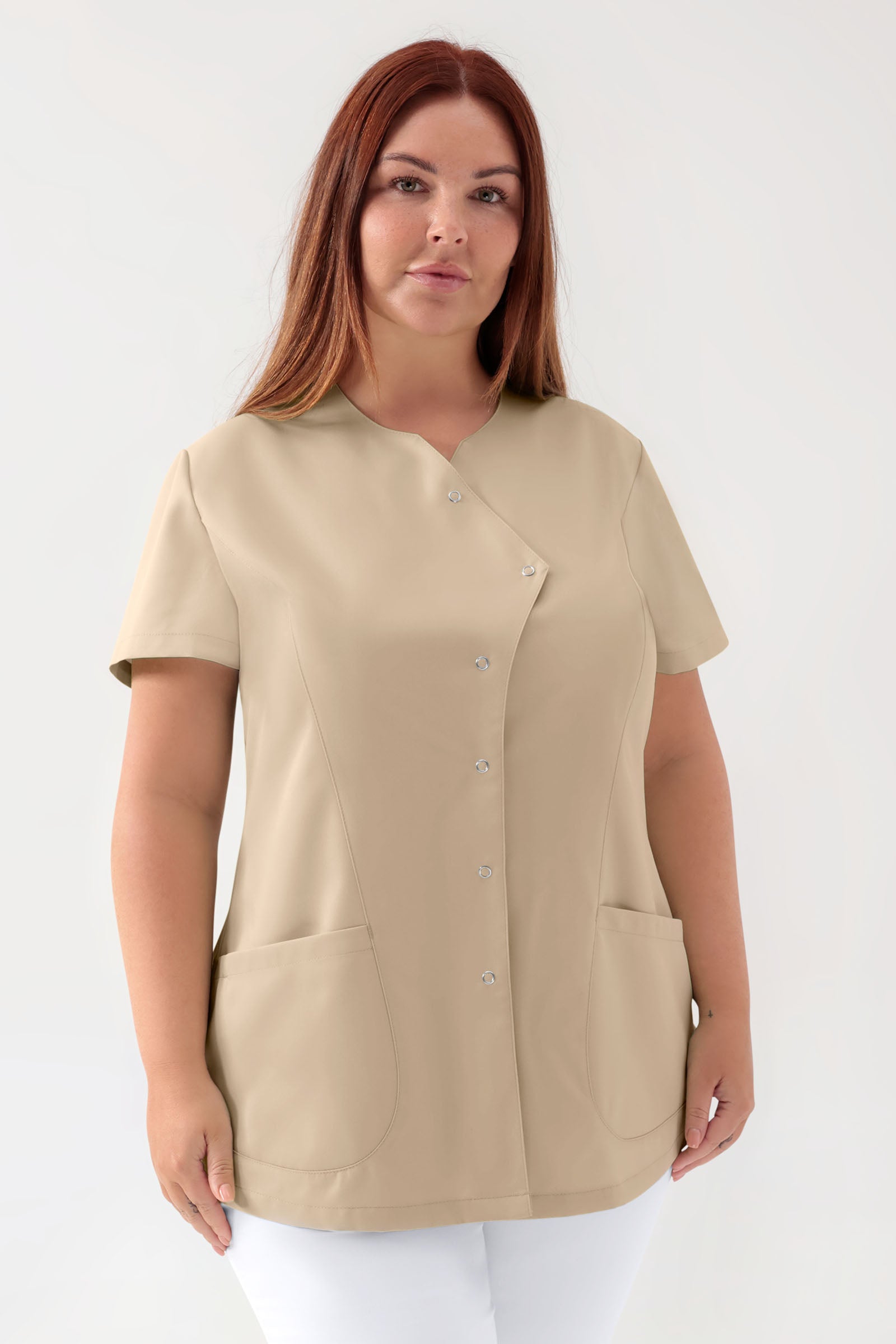 GREEN Stretch tuniek dames - asymetrische knoopsluiting zand
