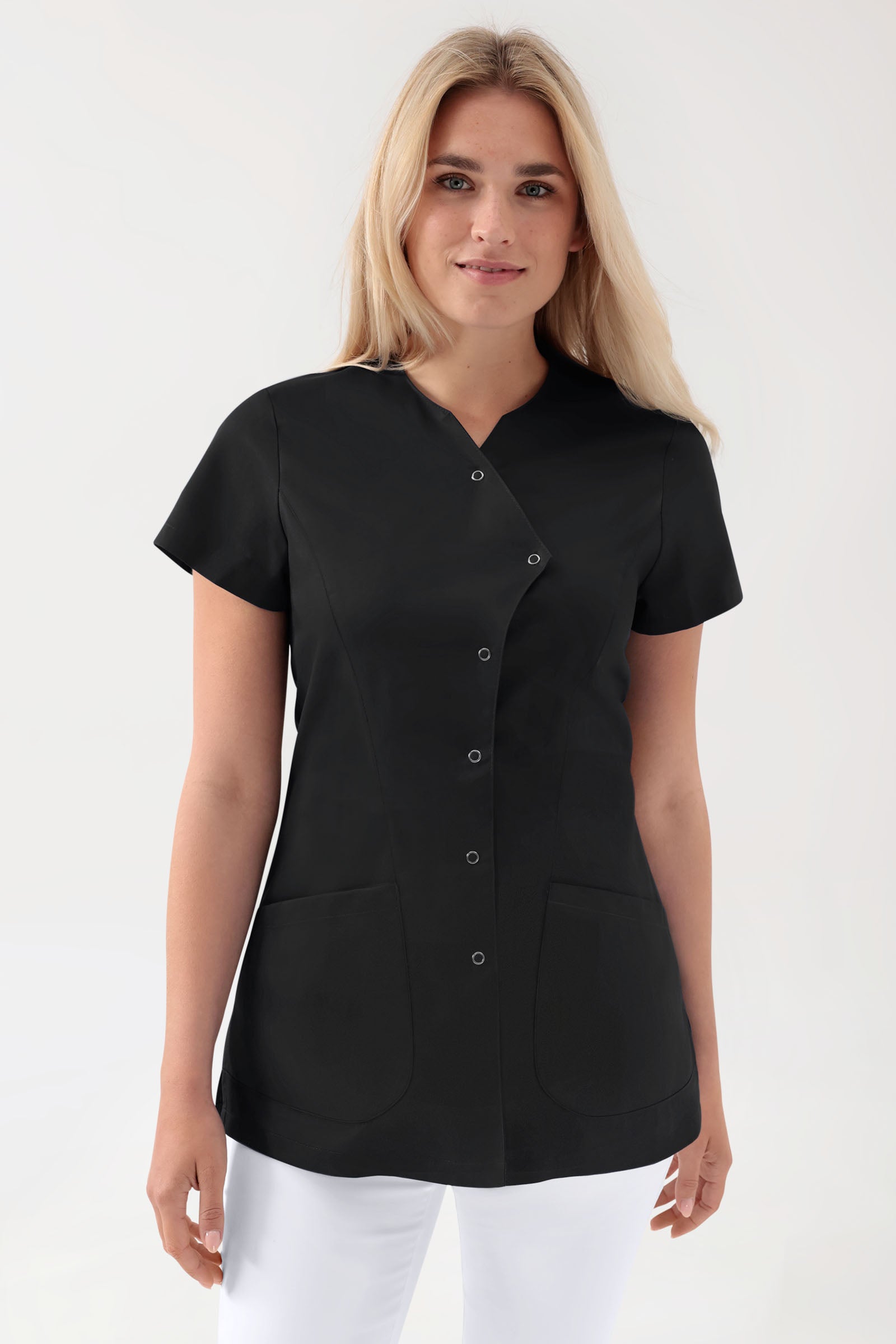 GREEN Stretch tuniek dames - asymetrische knoopsluiting zwart