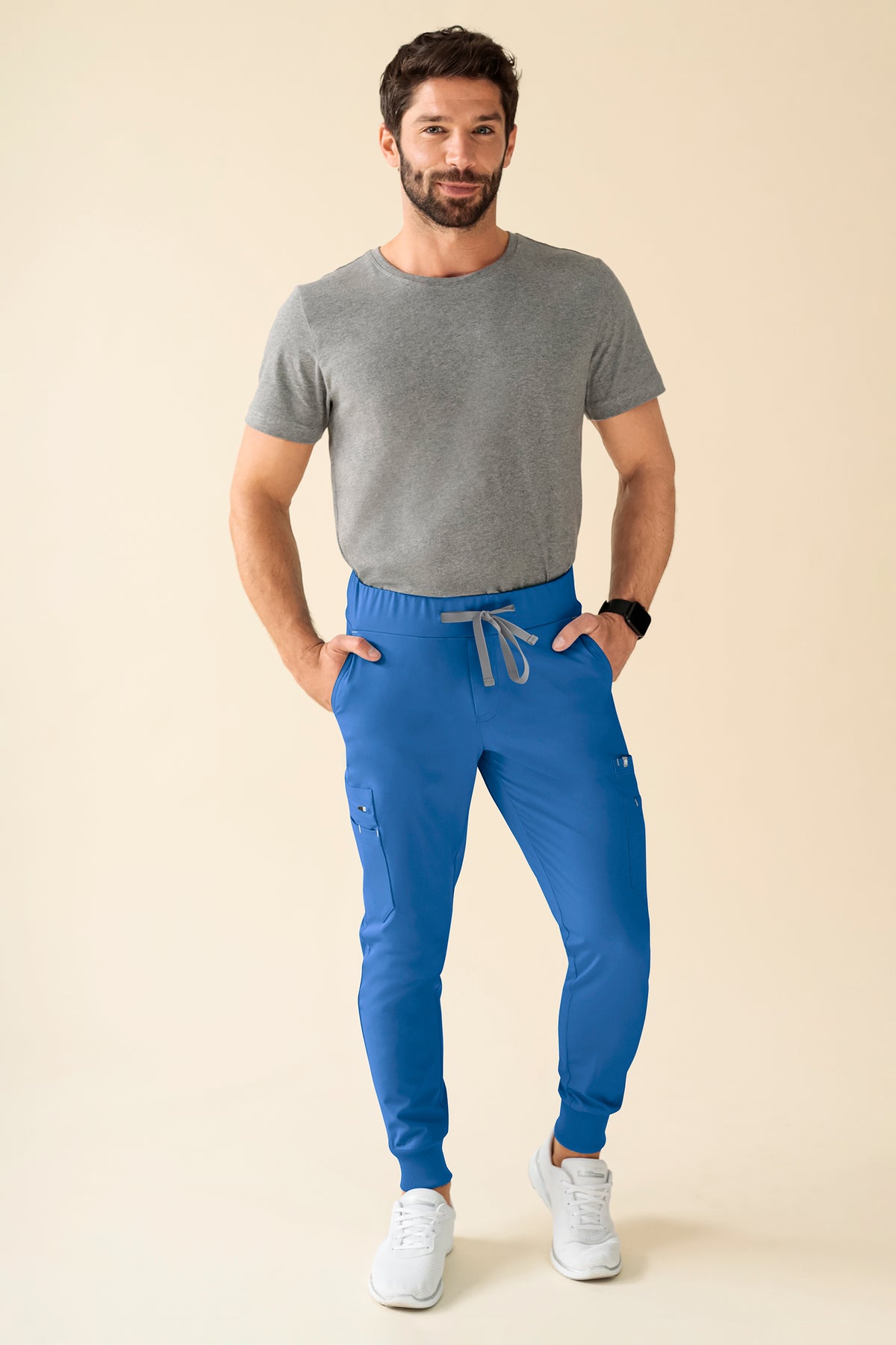 KAERE broek heren - zoom met elastische boord korte maat met beenzak blauw, Voorzijde view 
