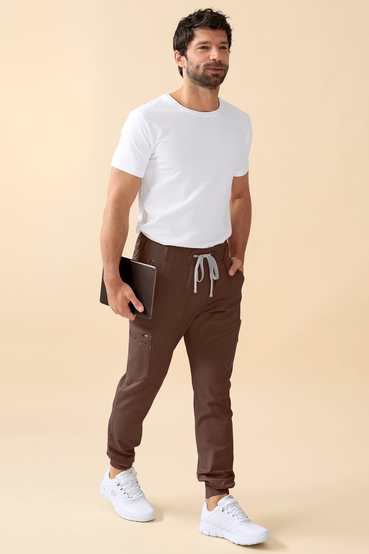 KAERE broek heren - zoom met elastische boord korte maat met beenzak coffee