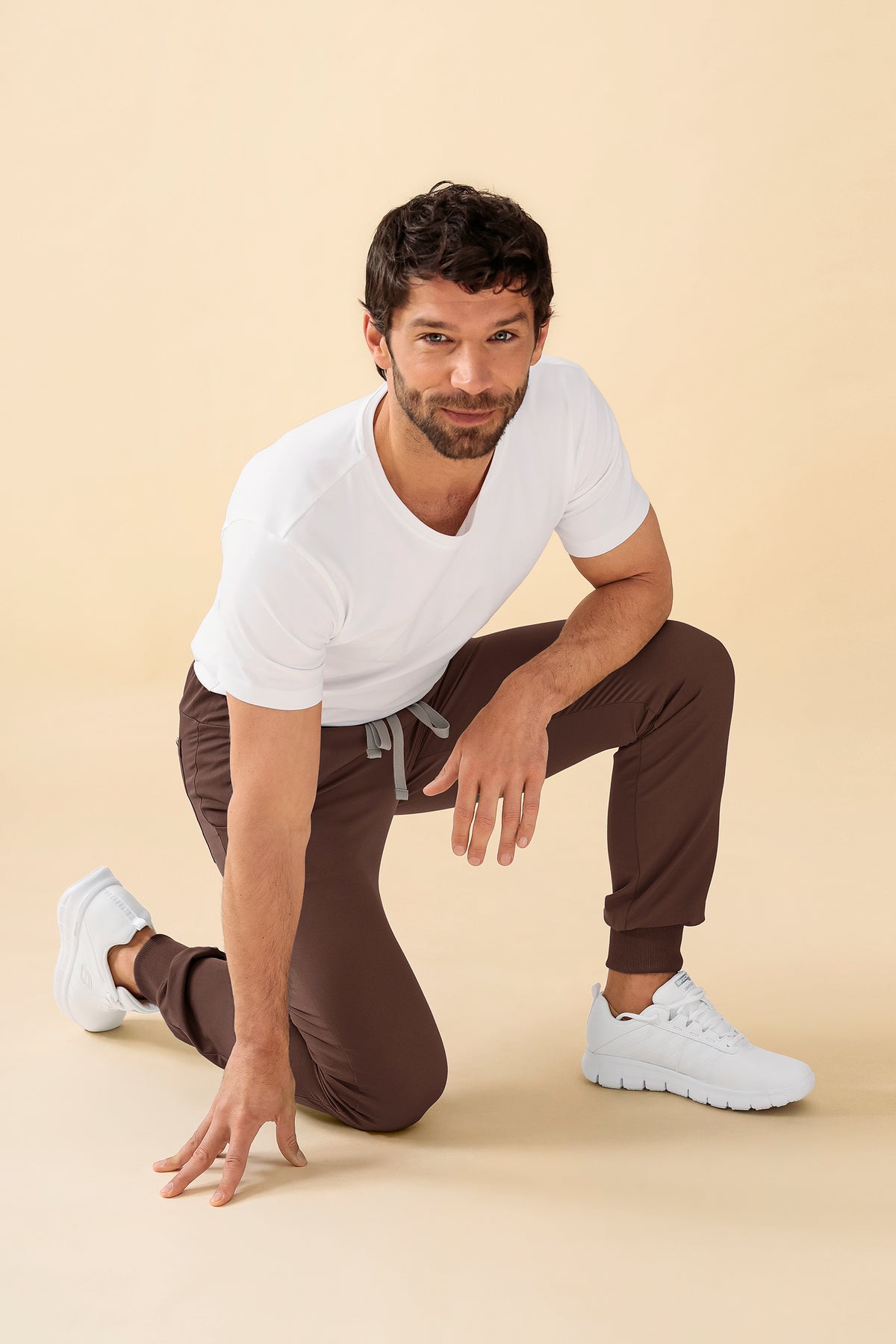 KAERE broek heren - zoom met elastische boord korte maat zonder beenzak coffee, Voorzijde view 