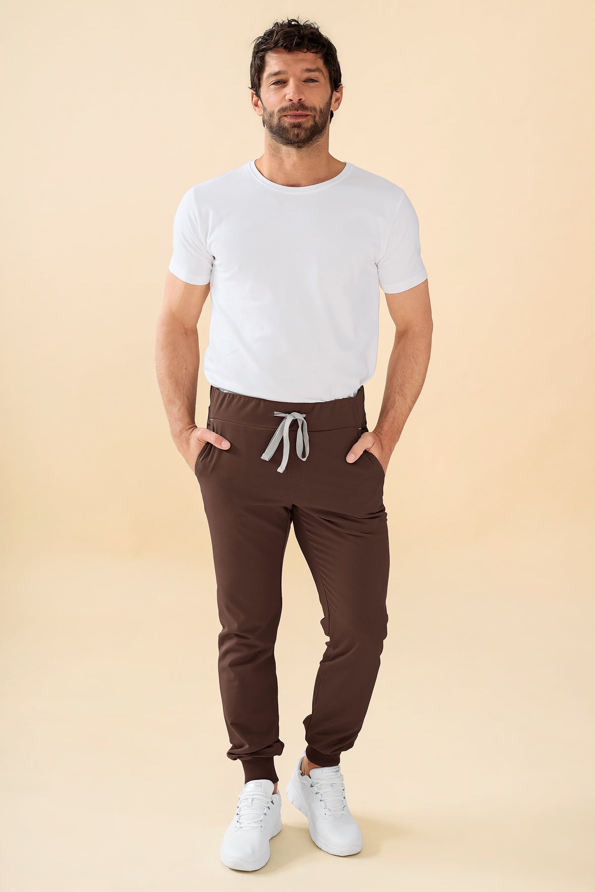 KAERE broek heren - zoom met elastische boord korte maat zonder beenzak coffee, Voorzijde view 
