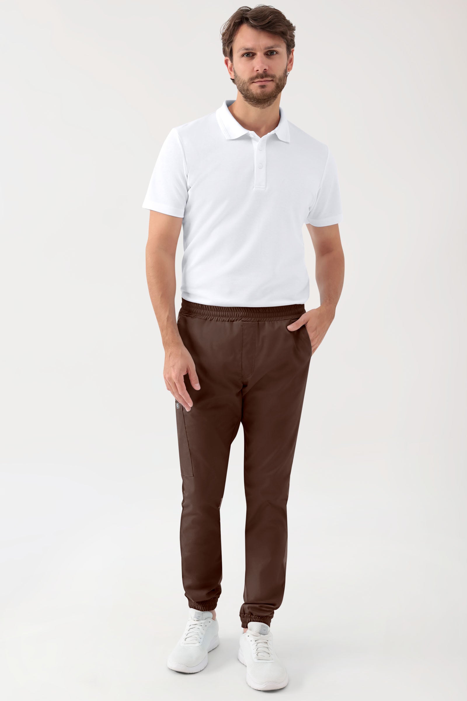 GREEN Stretch broek heren - joggingbroek style coffee