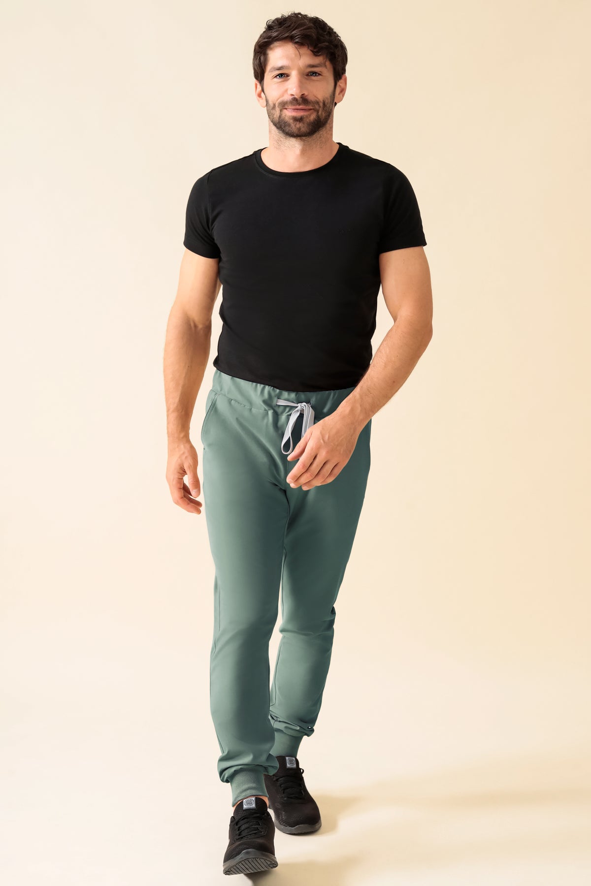 KAERE broek heren - zoom met elastische boord korte maat zonder beenzak donkergroen, Voorzijde view 