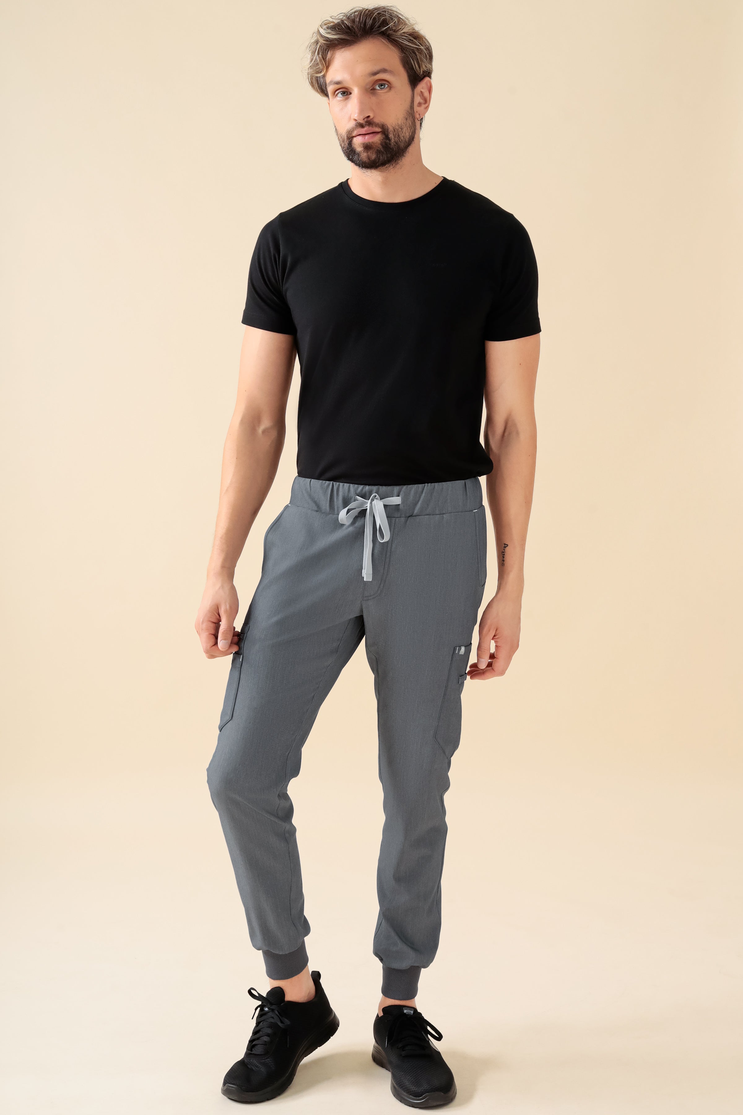KAERE broek heren - zoom met elastische boord en beenzak grijs melange