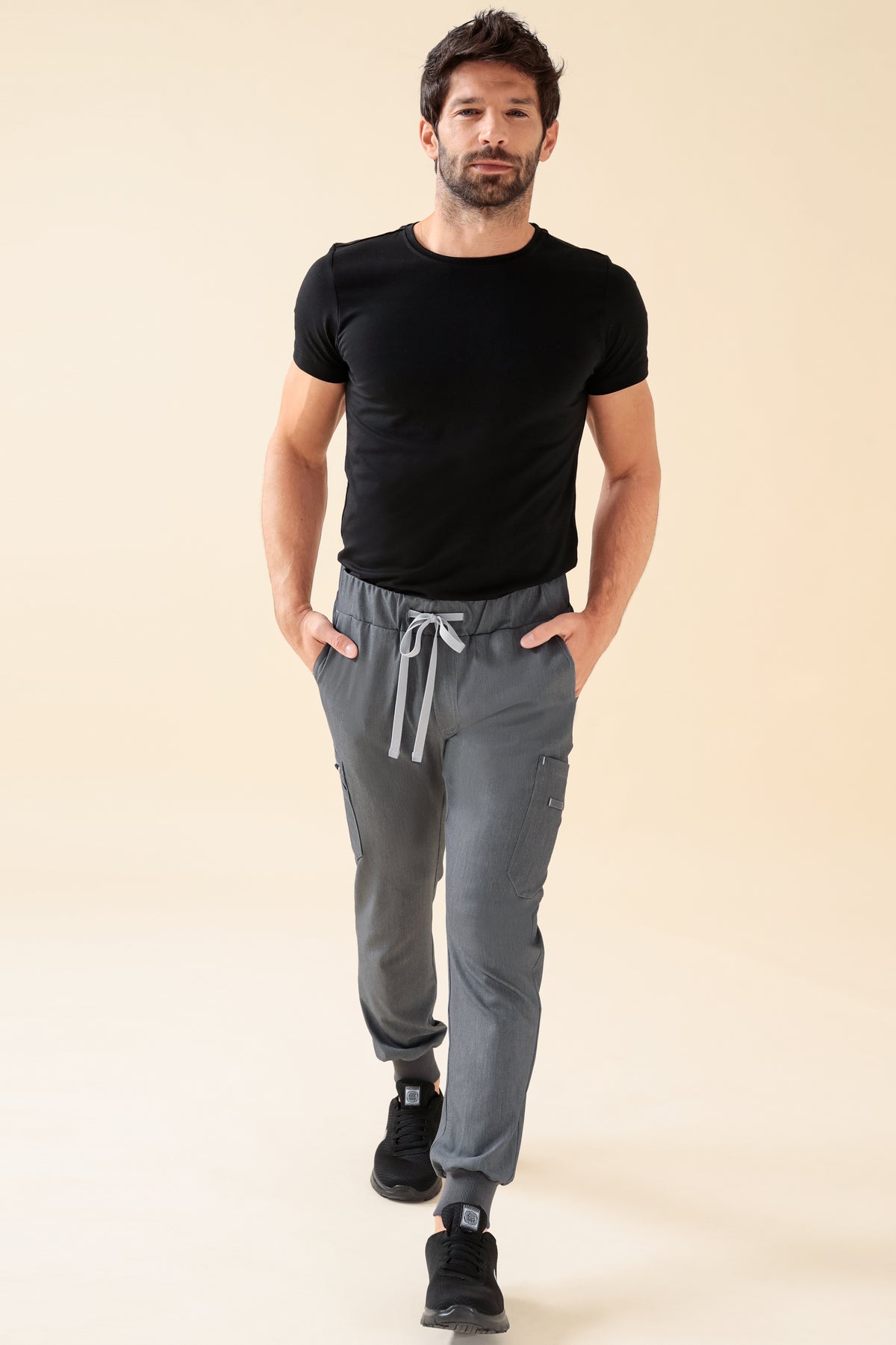 KAERE broek heren - zoom met elastische boord korte maat met beenzak grijs melange