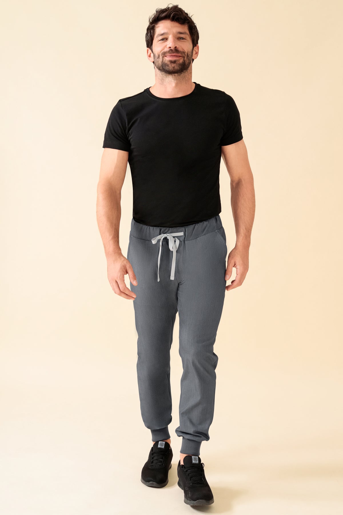 KAERE broek heren - zoom met elastische boord korte maat zonder beenzak grijs melange, Voorzijde view 