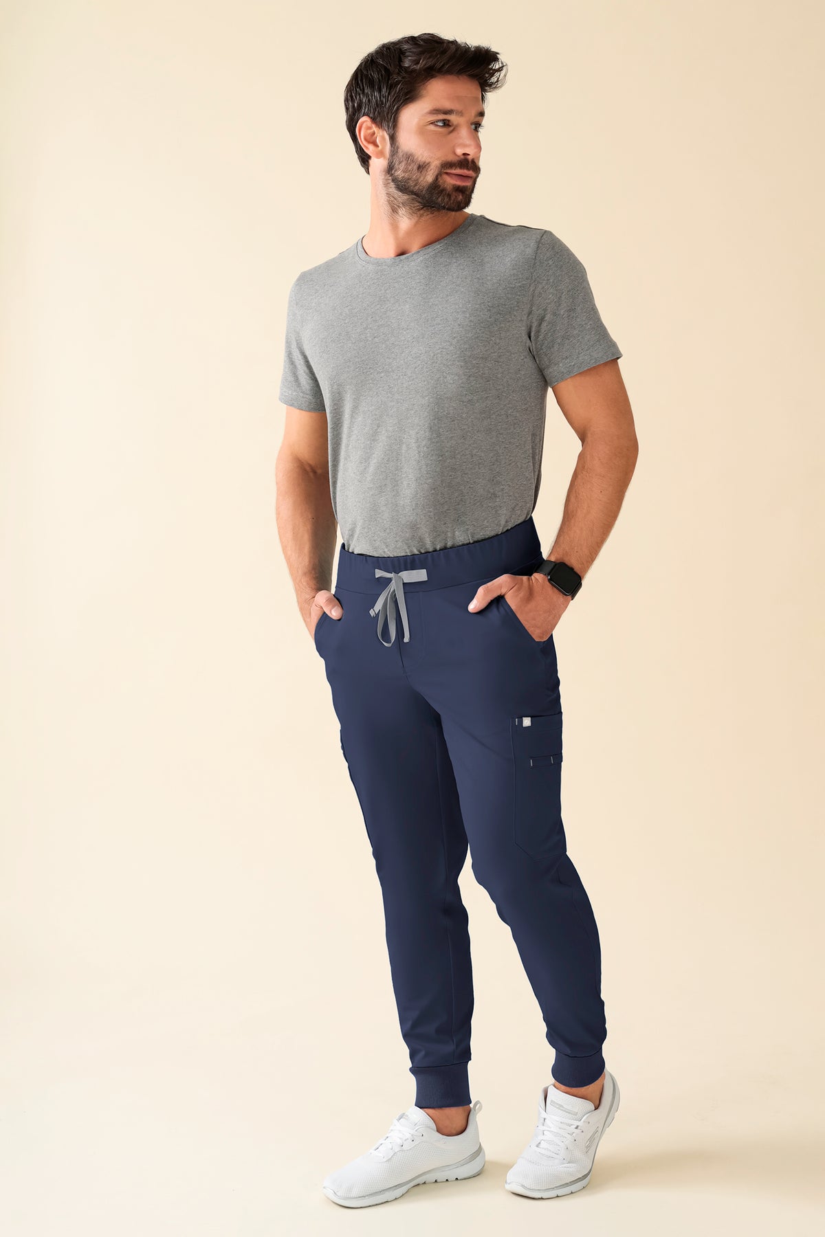 KAERE broek heren - zoom met elastische boord korte maat met beenzak navy, Voorzijde view 
