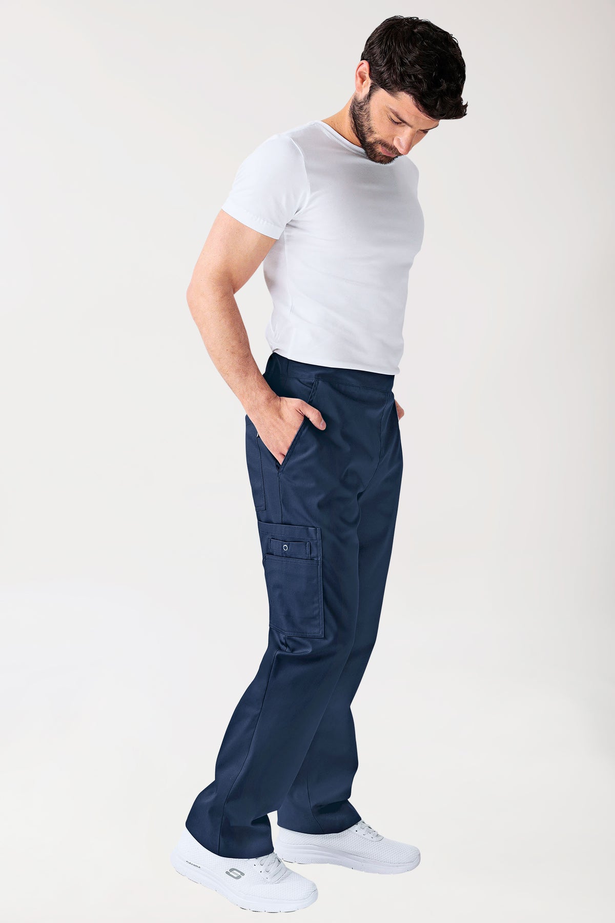 CLINIC STRETCH broek uniseks - met beenzak korte maat navy, Voorzijde view 