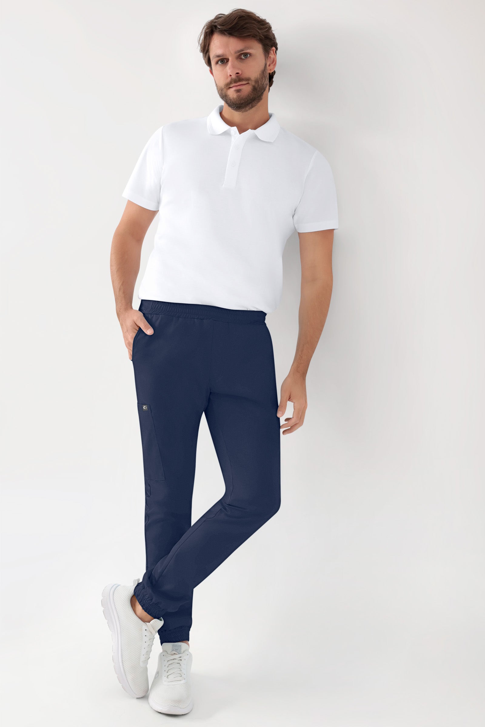 GREEN Stretch broek heren - joggingbroek style navy, Voorzijde view 