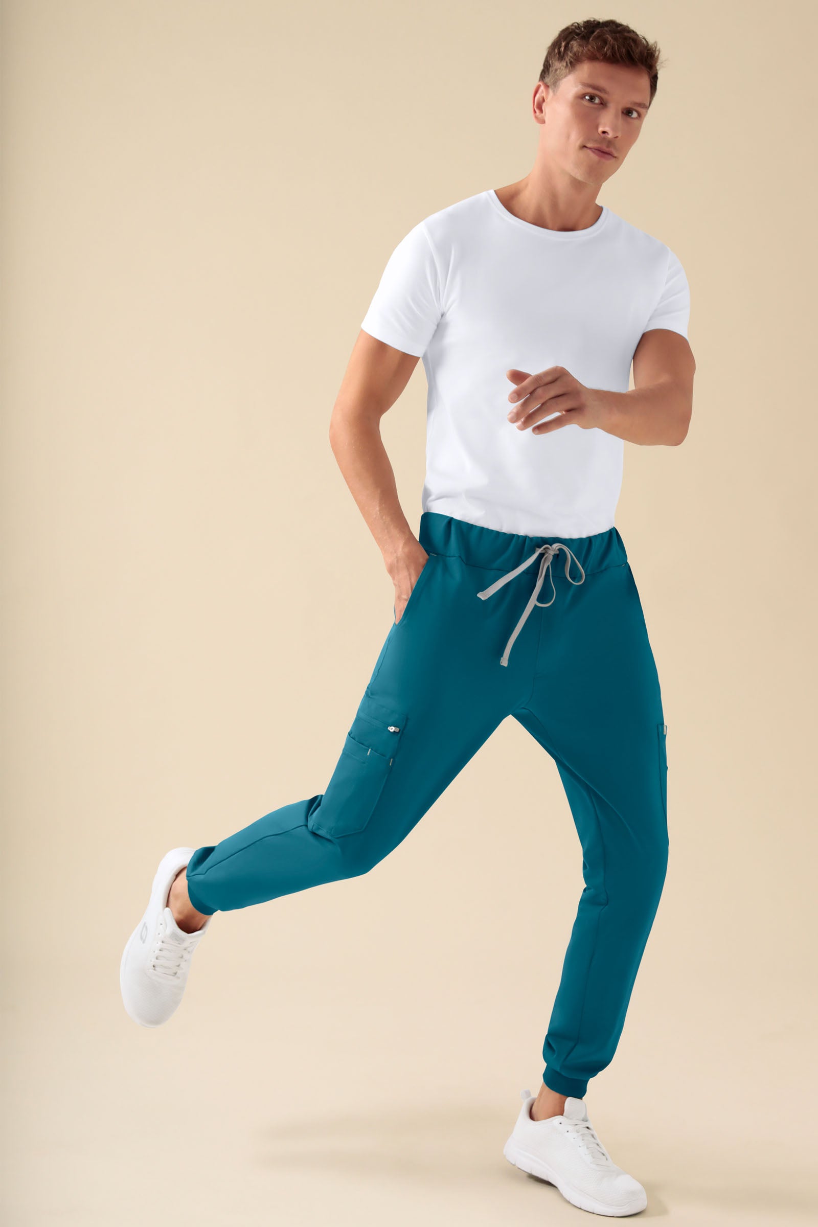 KAERE broek heren - zoom met elastische boord en beenzak petrol