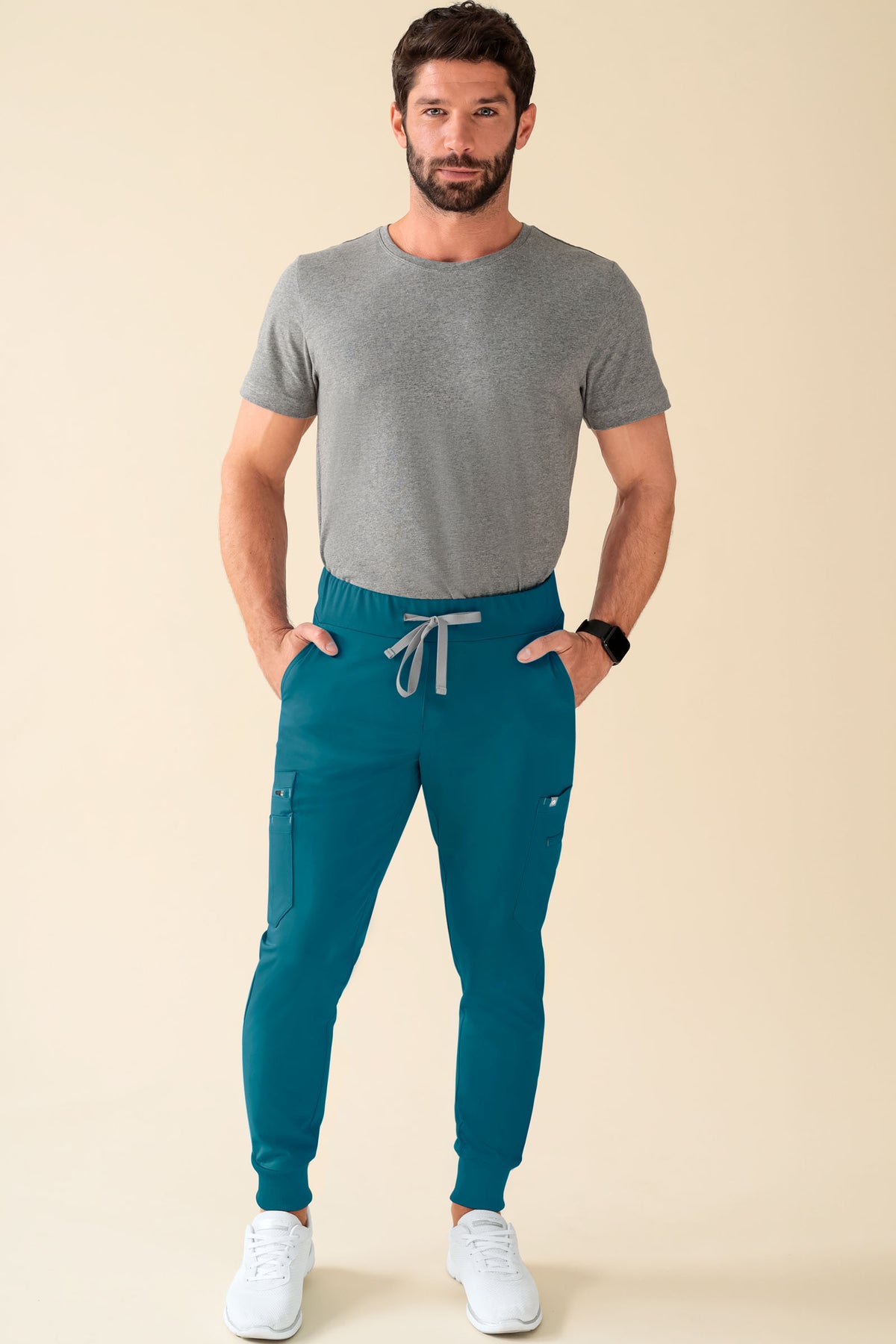 KAERE broek heren - zoom met elastische boord korte maat met beenzak petrol, Voorzijde view 