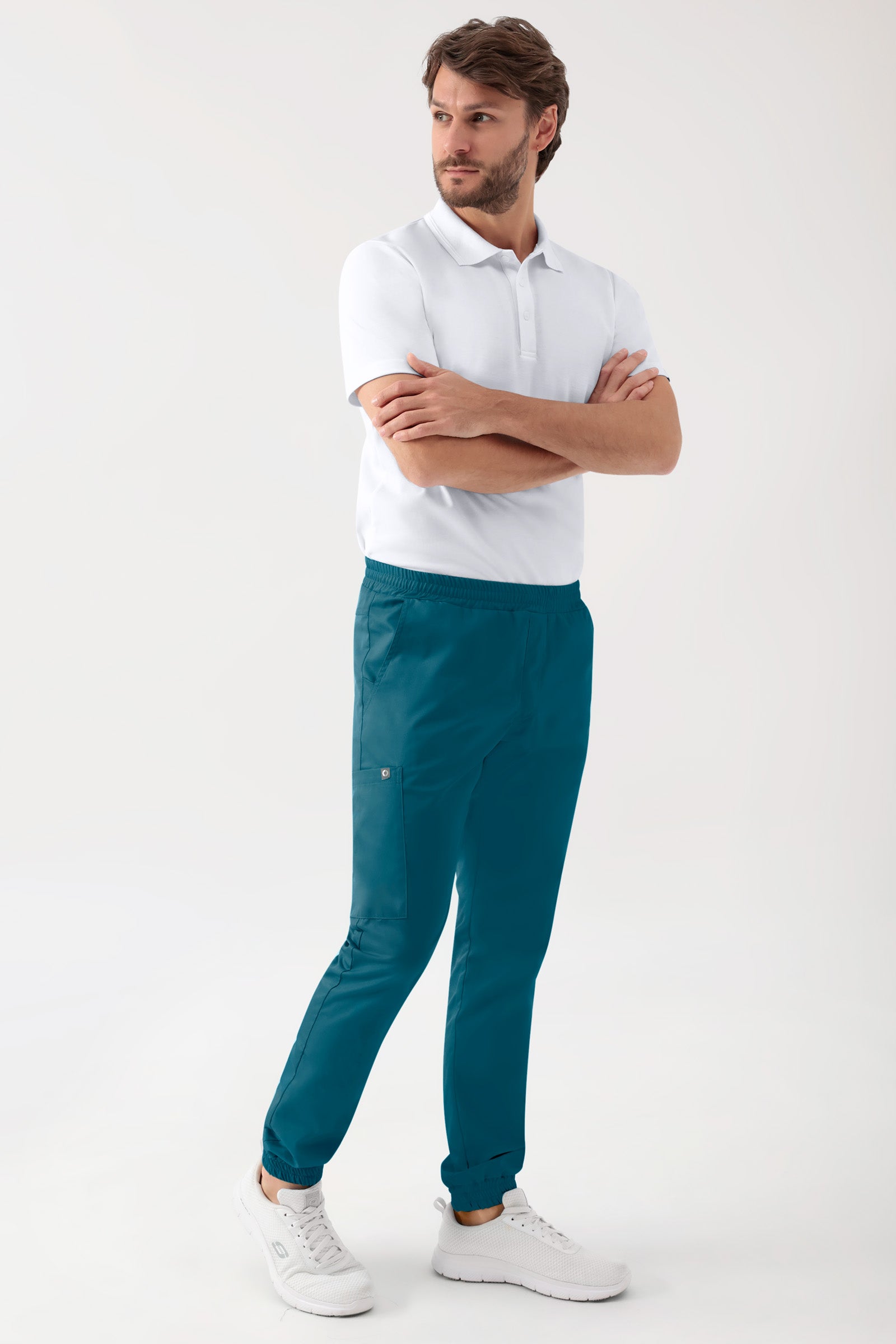GREEN Stretch broek heren - joggingbroek style petrol