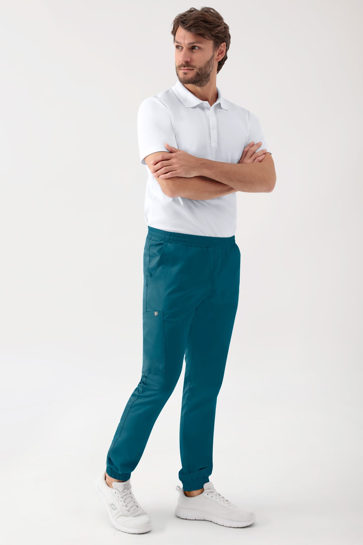 GREEN Stretch broek heren - joggingbroek style petrol, Voorzijde view 